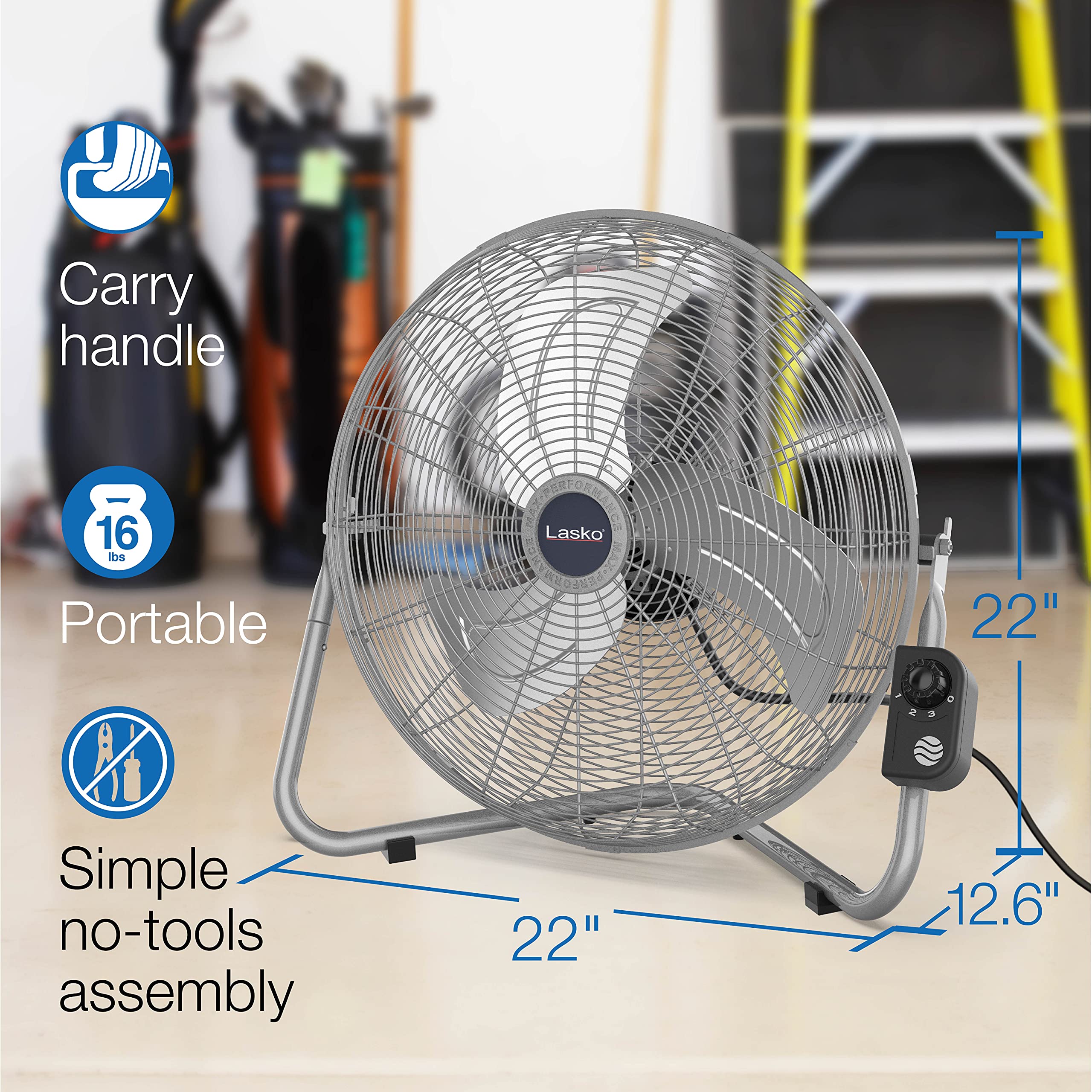 Lasko 20    High Velocity Quickmount, Easily Converts From A Floor Wall Fan, Silver 2265Qm