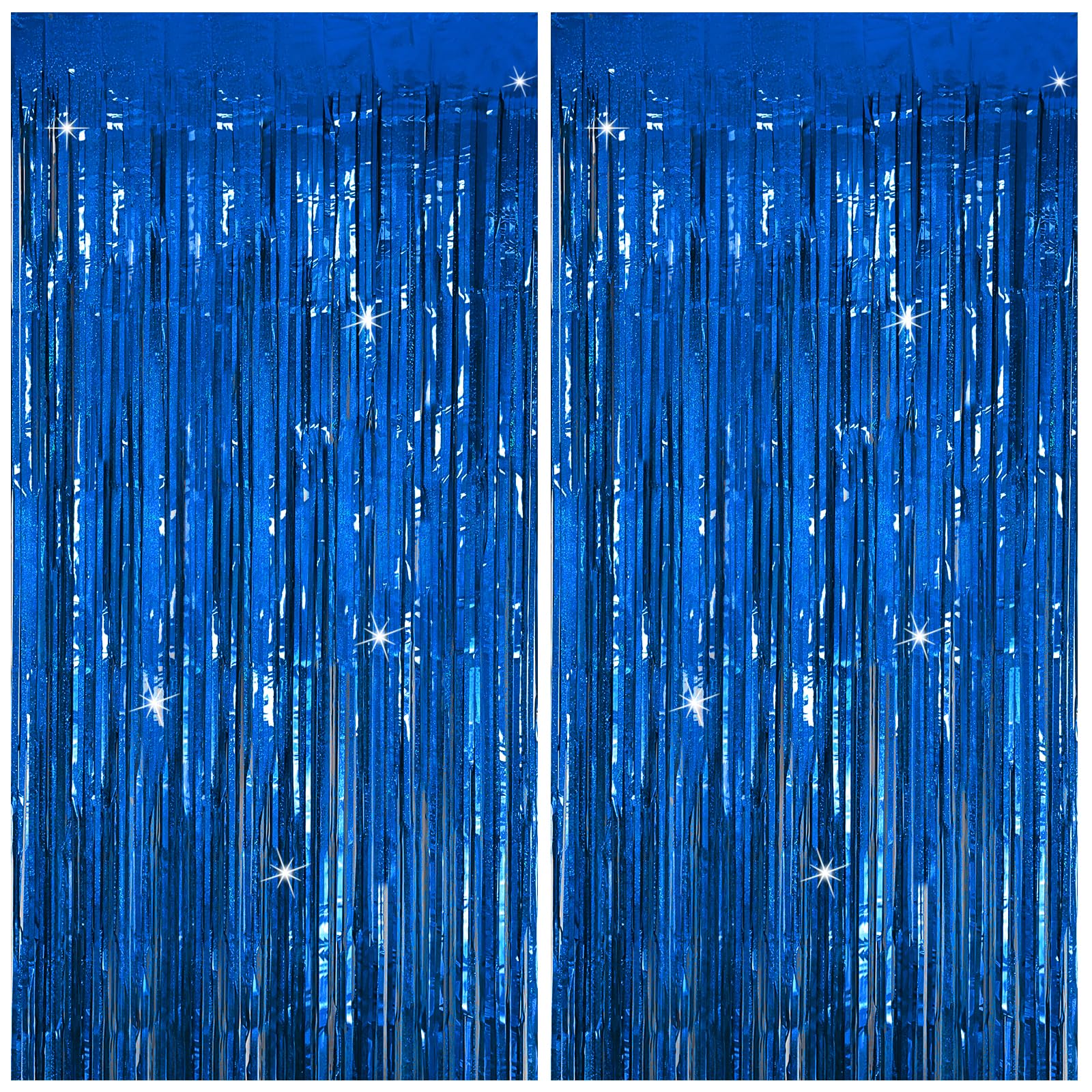 Tinsel Curtain Party Backdrop Blue Birthday Party Decorations 2 Packs Glitter Foil Fringe Curtain Party Decor Streamers Photo Bo