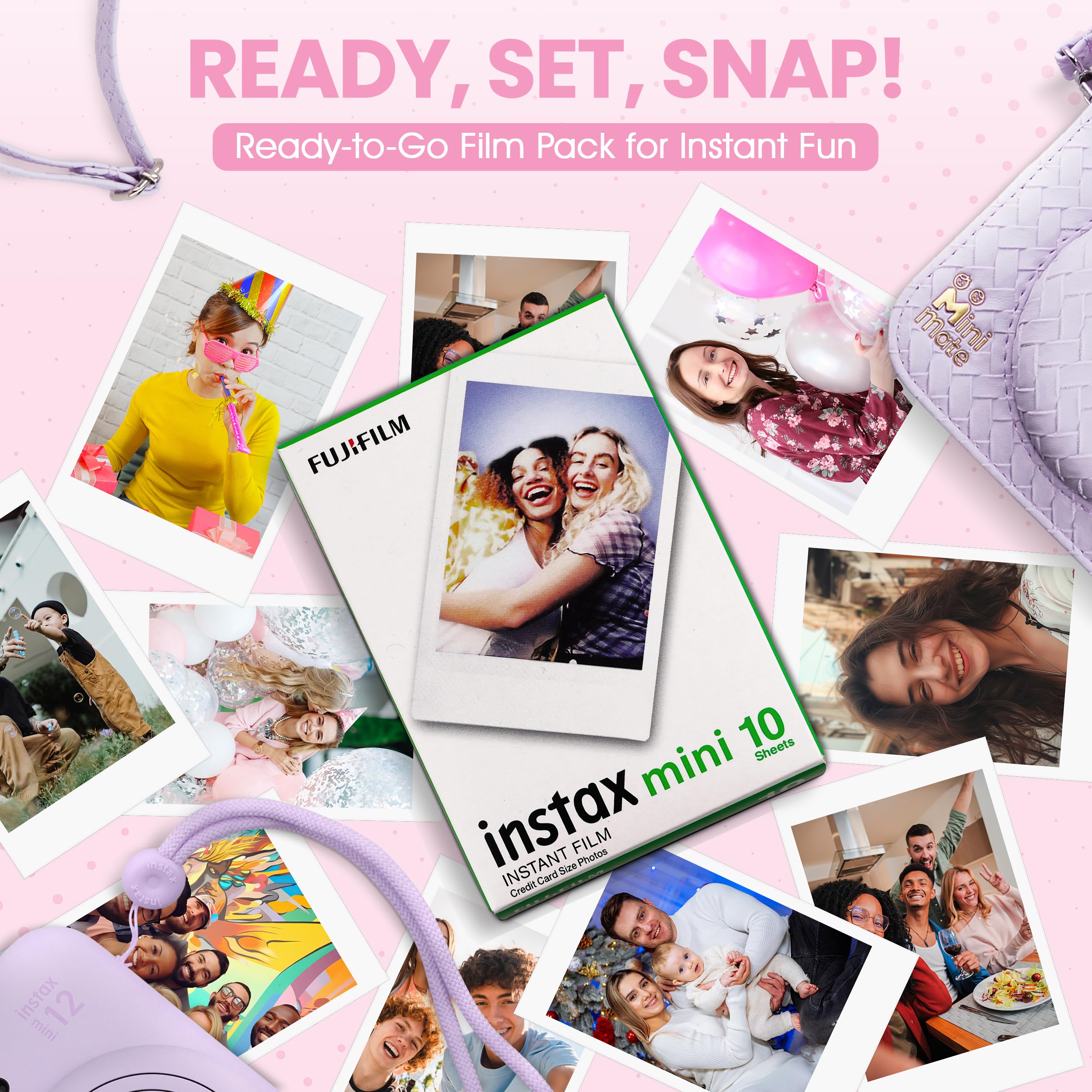 Fujifilm Instax Mini 12 Instant Camera Lilac Purple + Minimate Custom Designed Case + Fuji Instax Film 10 Sheets & Photo Album