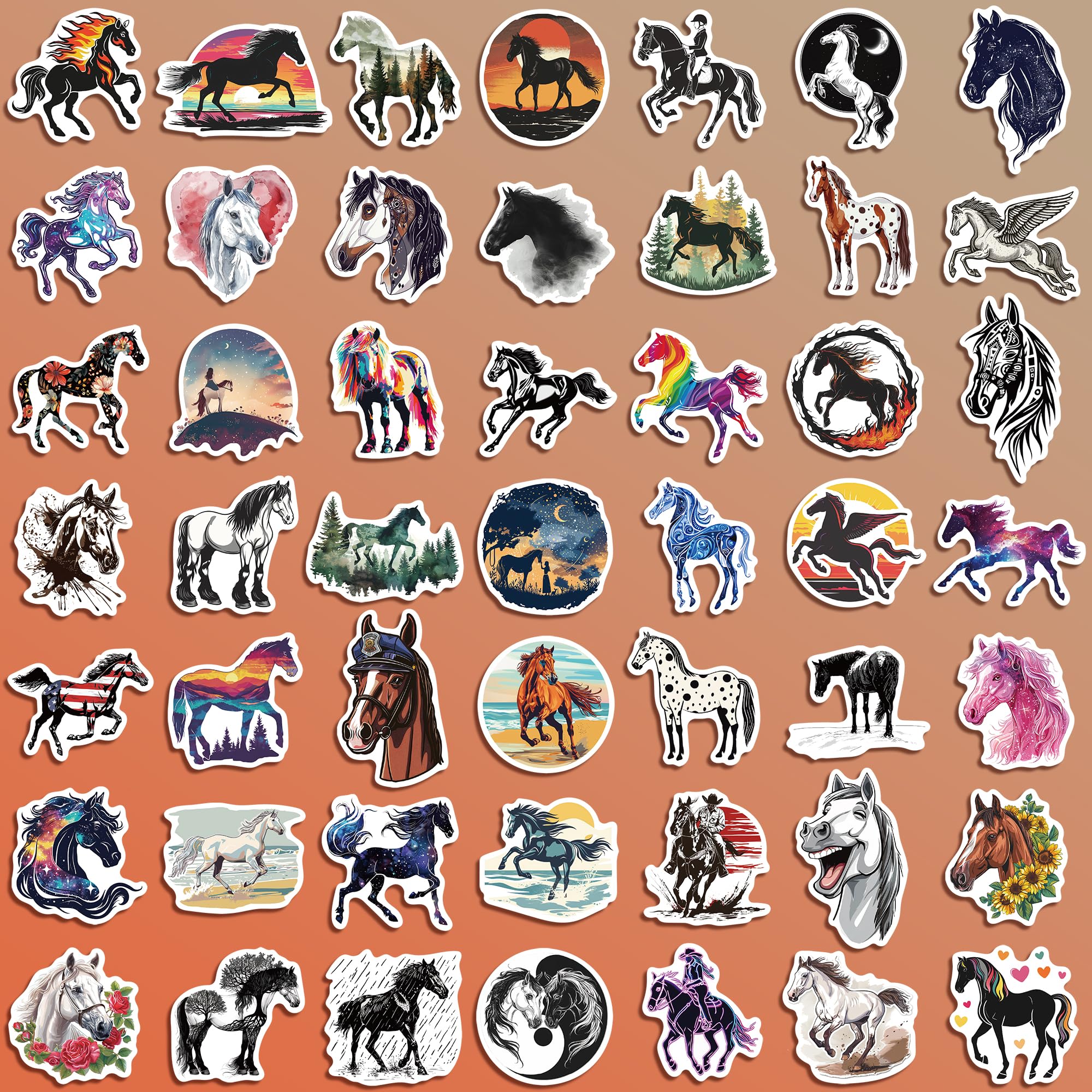 Panzong 102 Pcs Horse Stickers,Horse Riding Stickers For Boys Girls Teens,Unique Designed Cartoon Vinyl Waterproof Aesthetic Hor