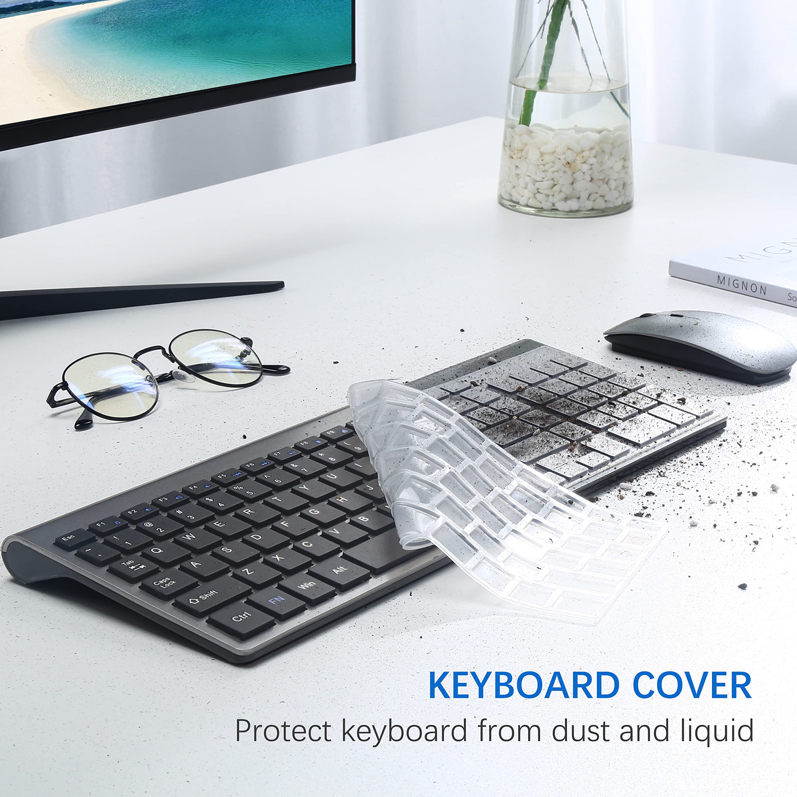 Topmate Wireless Keyboard And Mouse Ultra Slim Combo, 2.4G Silent Compact Usb Mouse And Scissor Switch Keyboard Set With Cover,