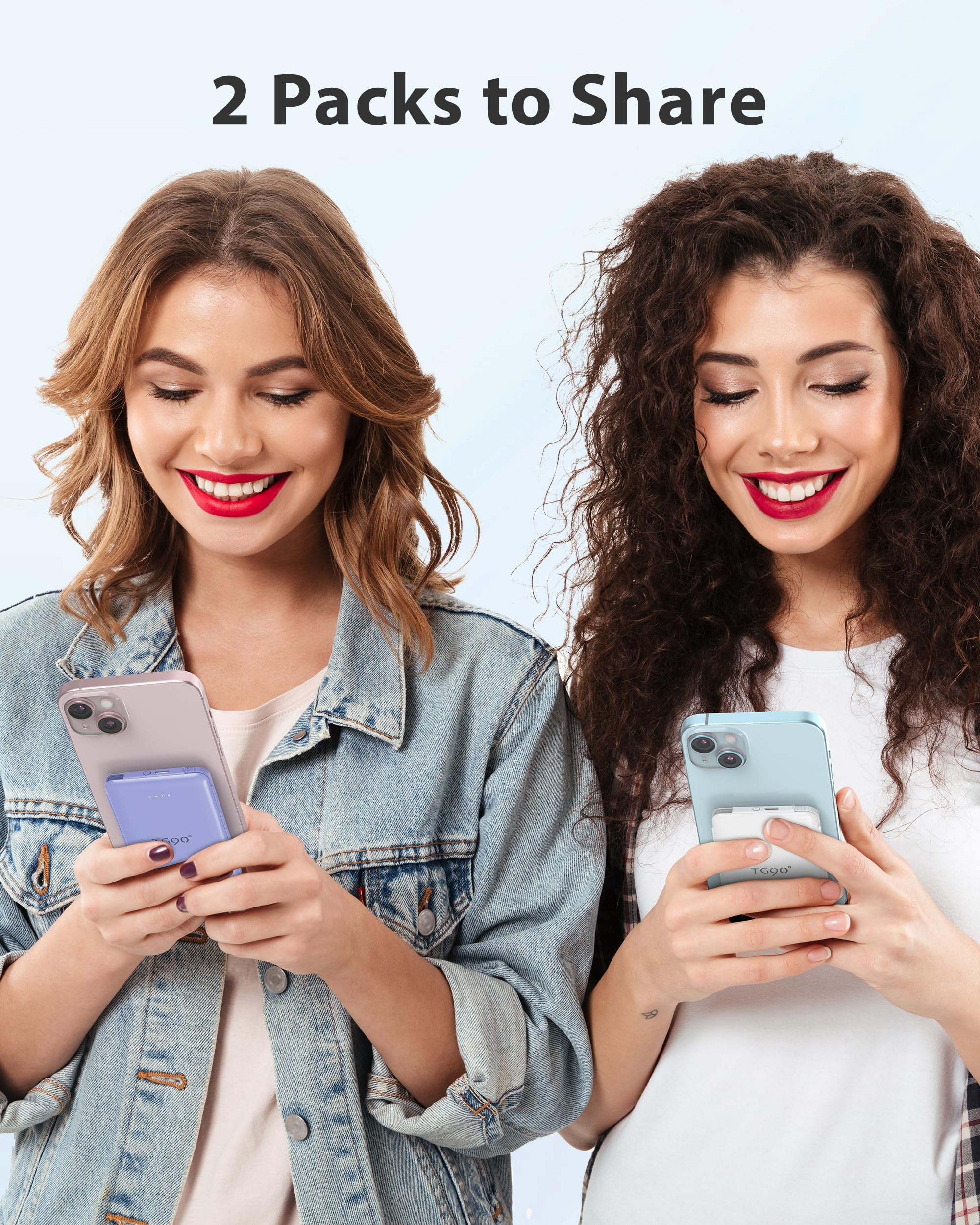 Tg90 2 Pack External Battery Pack 5000Mah Portable Charger, Usb C Power Bank With Built In Foldable Ac Wall Plug And Cables, Min