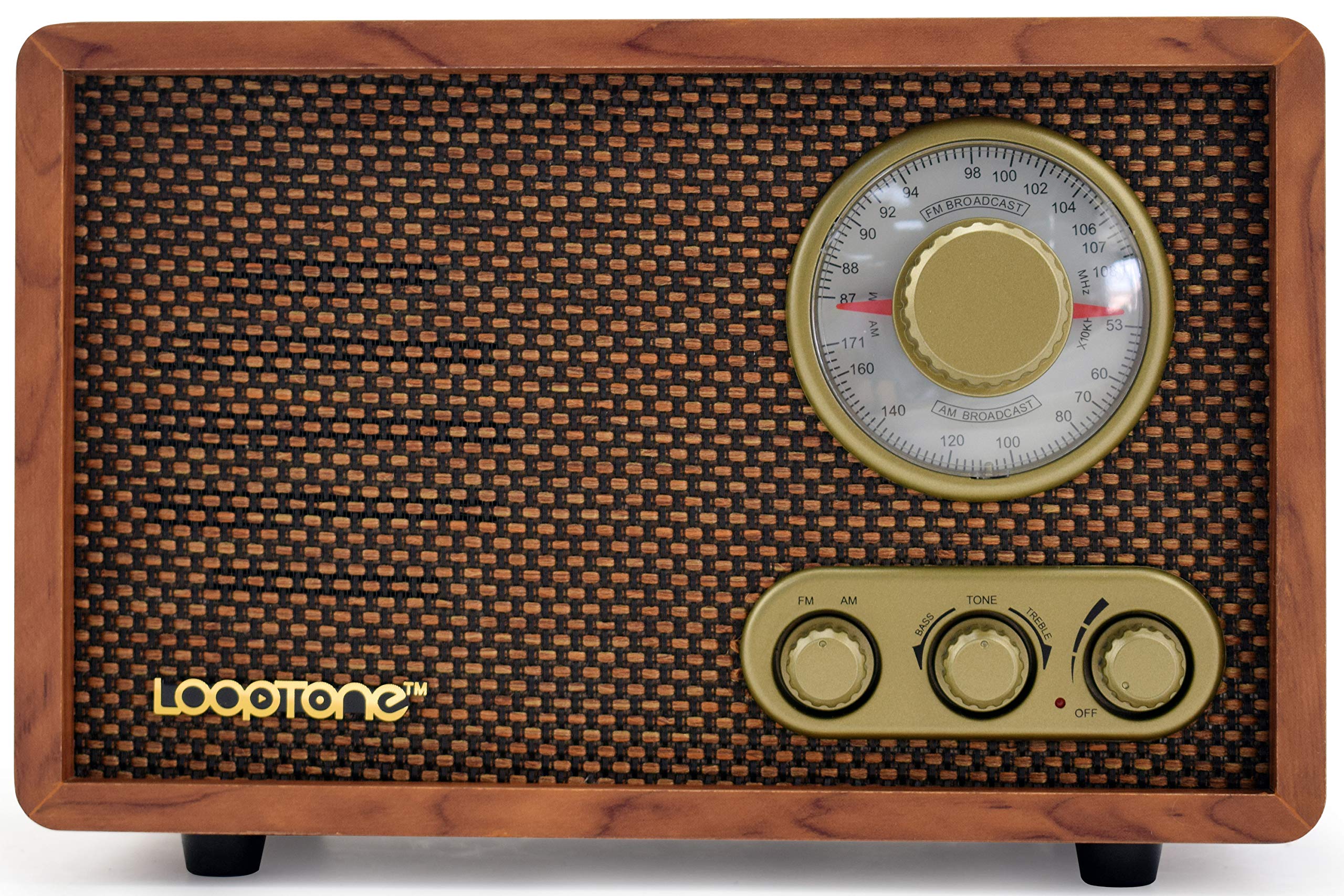 Looptone Am Fm Classic Retro Radio With Bluetooth Speaker,Vintage Wood Table Radio With Treble Bass Control For Kitchen Living R