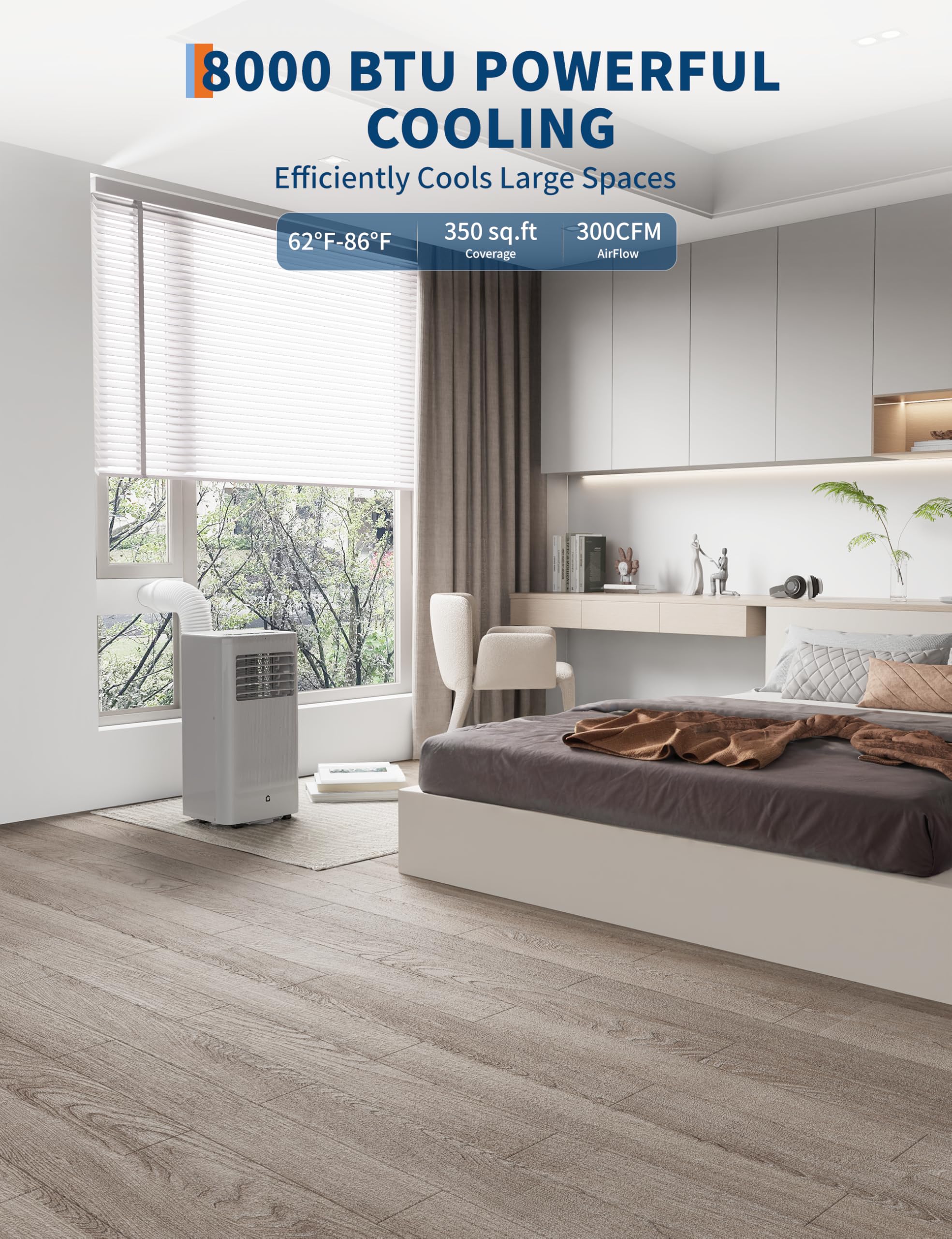 8000 Btu Portable Air Conditioner - Portable Ac Unit For Bedroom Up To 350 Sq. Ft, Cooling, Fan & Dehumidifier, Floor Standing A