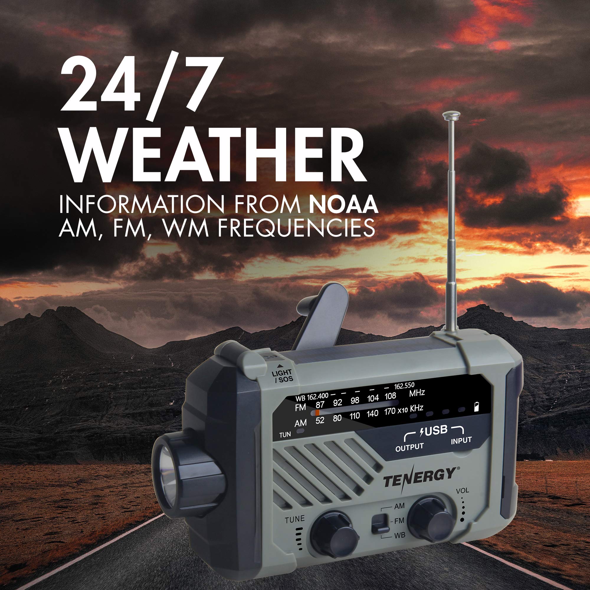 Tenergy Multifunctional Hand Crank Weather Radio With Led Flashlights, Sos Alarm, Cell Phone Charger, Am/Fm/Noaa Radio Frequenci