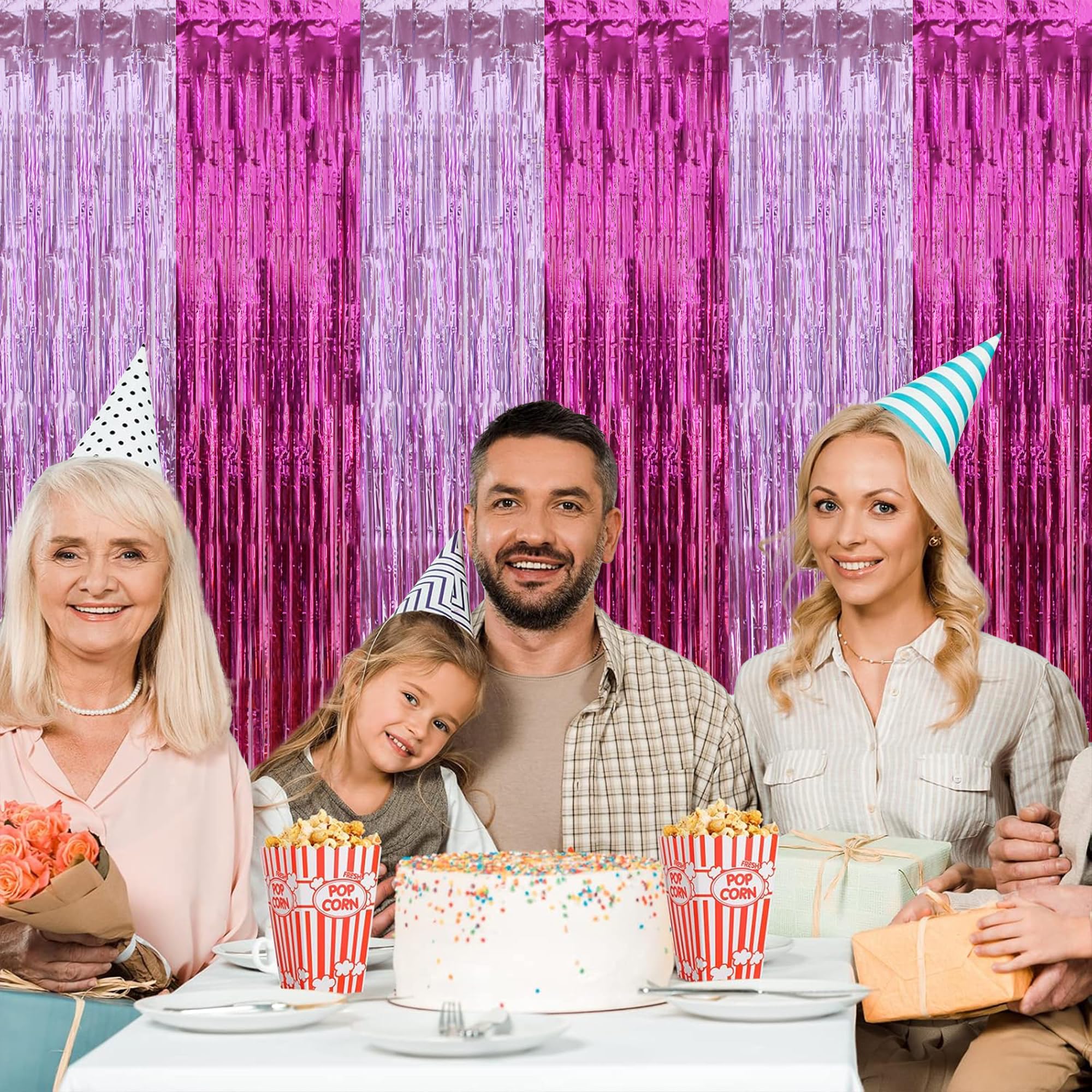 Beishida 3Pcs Hot Pink Door Streamer Colorful Hot Pink Colour Scheme Backdrop Foil Fringe Tinsel Curtains Hot Girls Mean Girls B