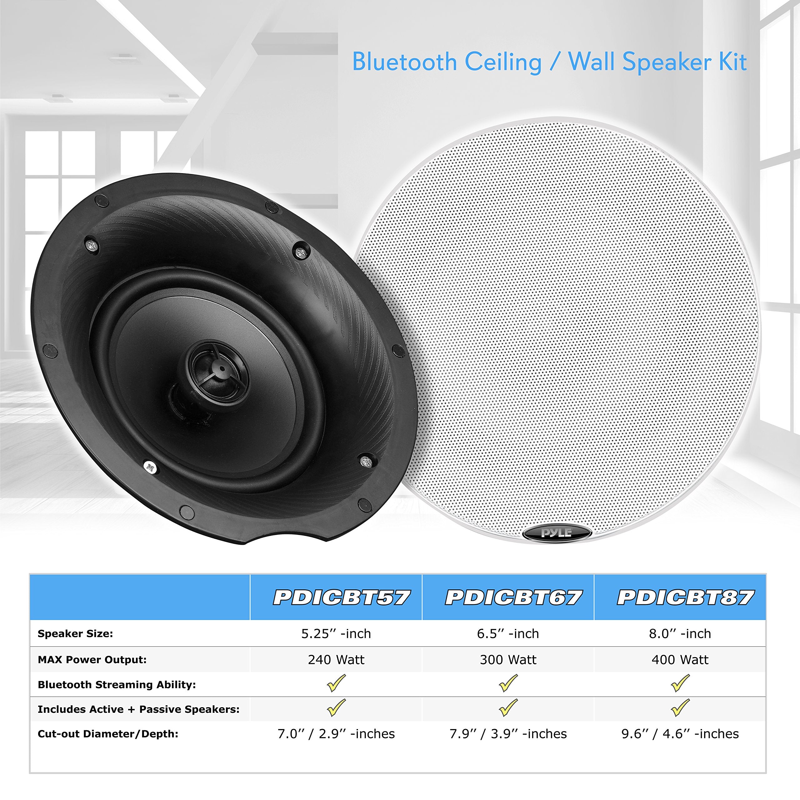 Pyle 5.25    Pair Bluetooth Universal Flush Mount In Wall In Ceiling 2 Way Speaker System Dual Polypropylene Cone & Polymer Twee