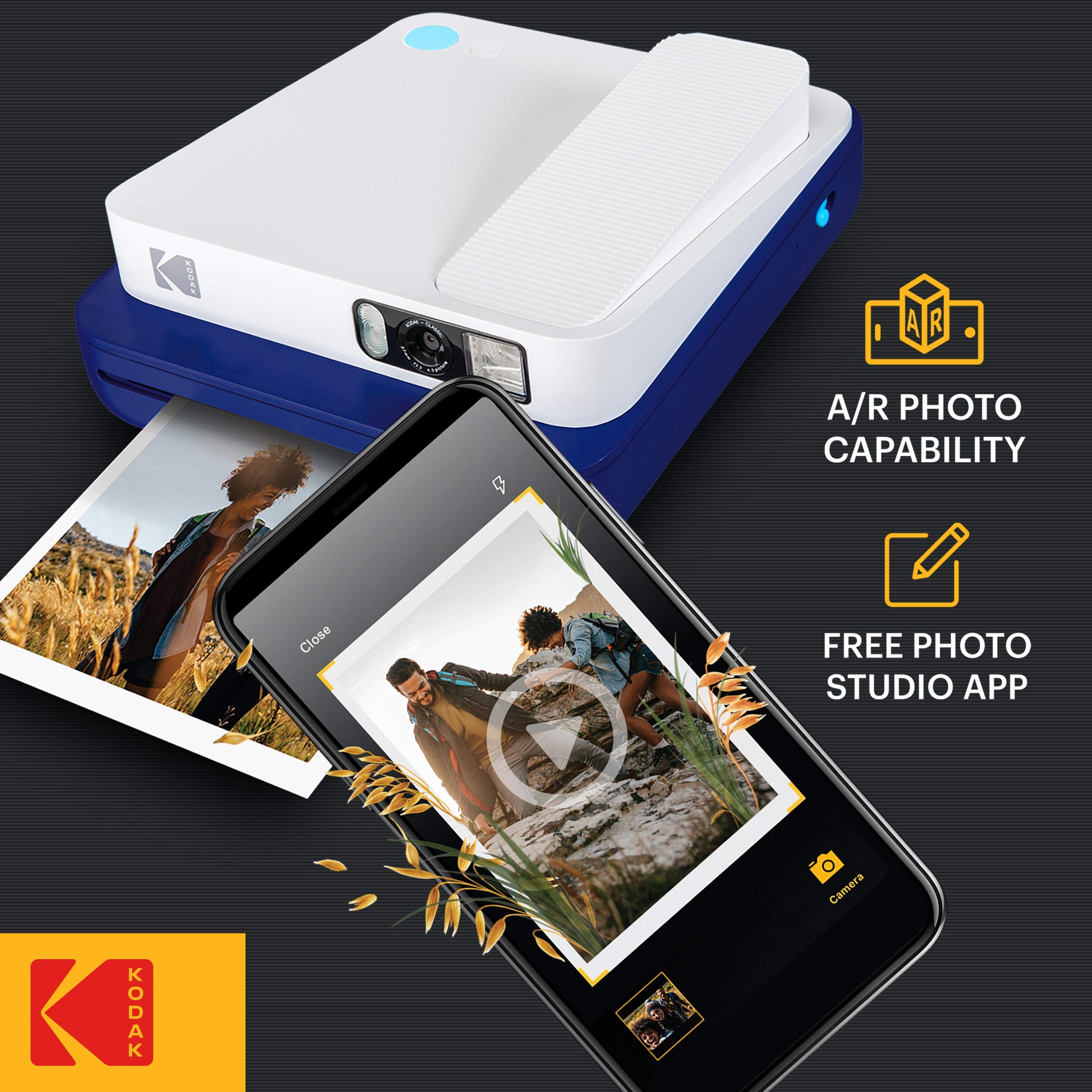 Zink Kodak Smile Classic Digital Instant Camera For 3.5 X 4.25 Zink Photo Paper   Bluetooth, 16Mp Pictures (Blue)
