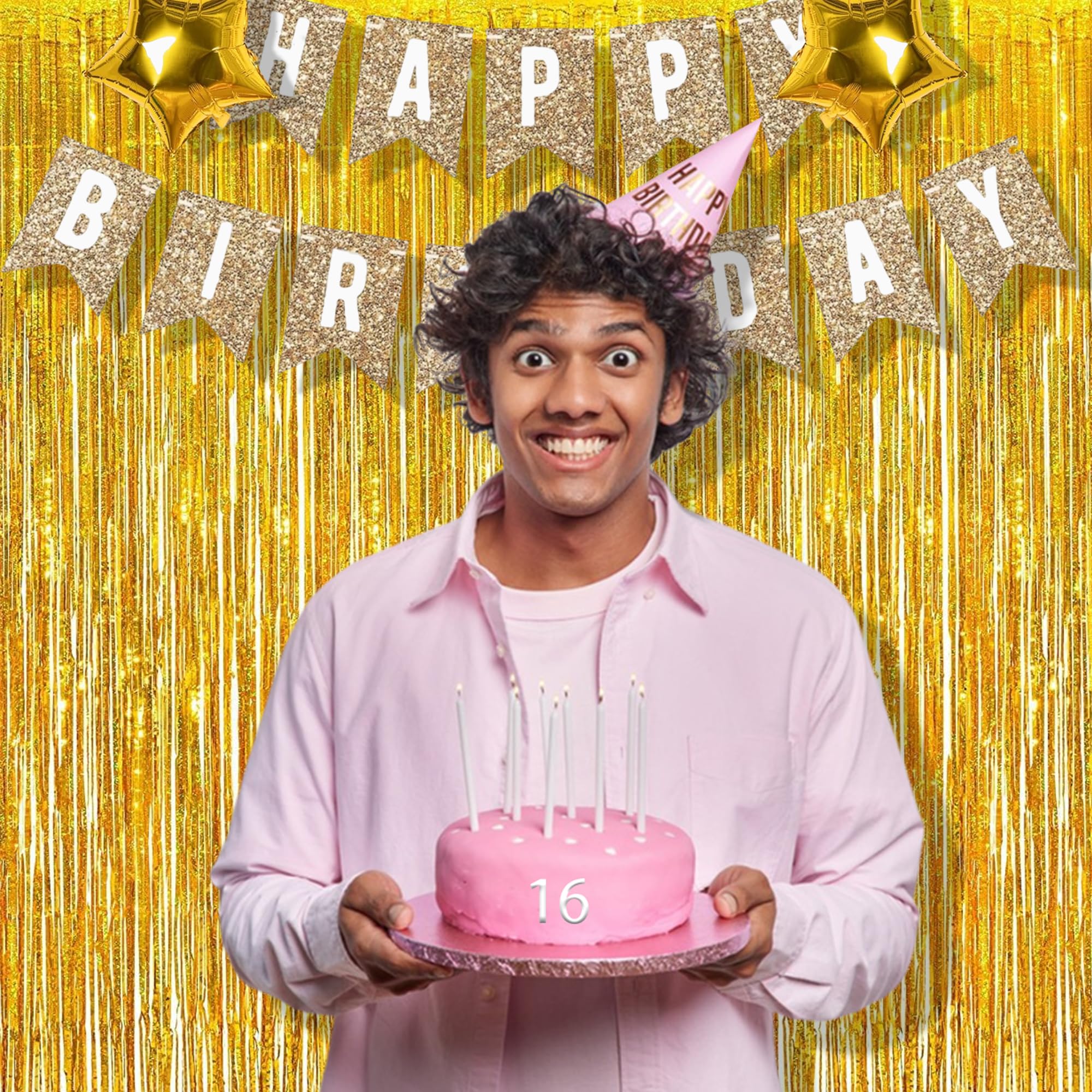 Braveshine Gold Tinsel Foil Fringe Curtains   2Pcs 3.2X8.2Ft Holidays Photo Backdrop For Men 60Th Birthdays/Bridal Wedding/Engag