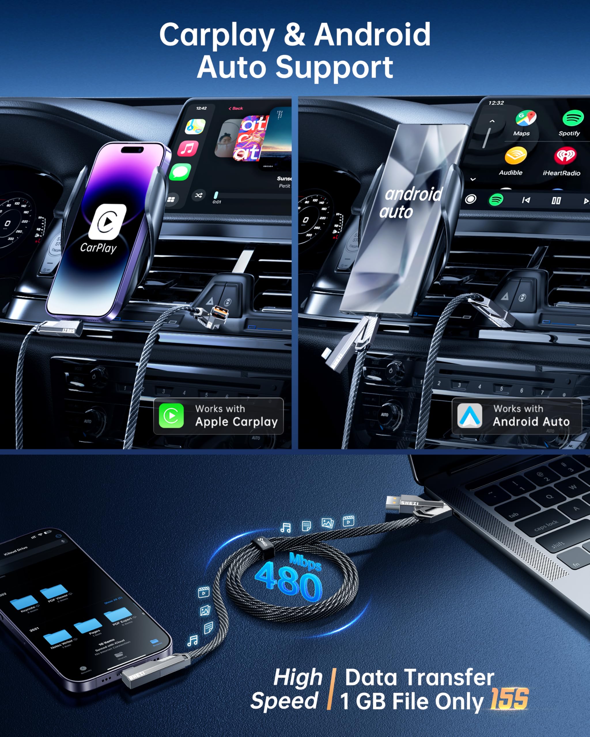 Shezi 4 In 1 [Upgraded] Usb C Cable 45W 5Ft Lightning Cable 90 Degree, Fast Charging Flat Nylon Braided For Iphone Ipad Charger