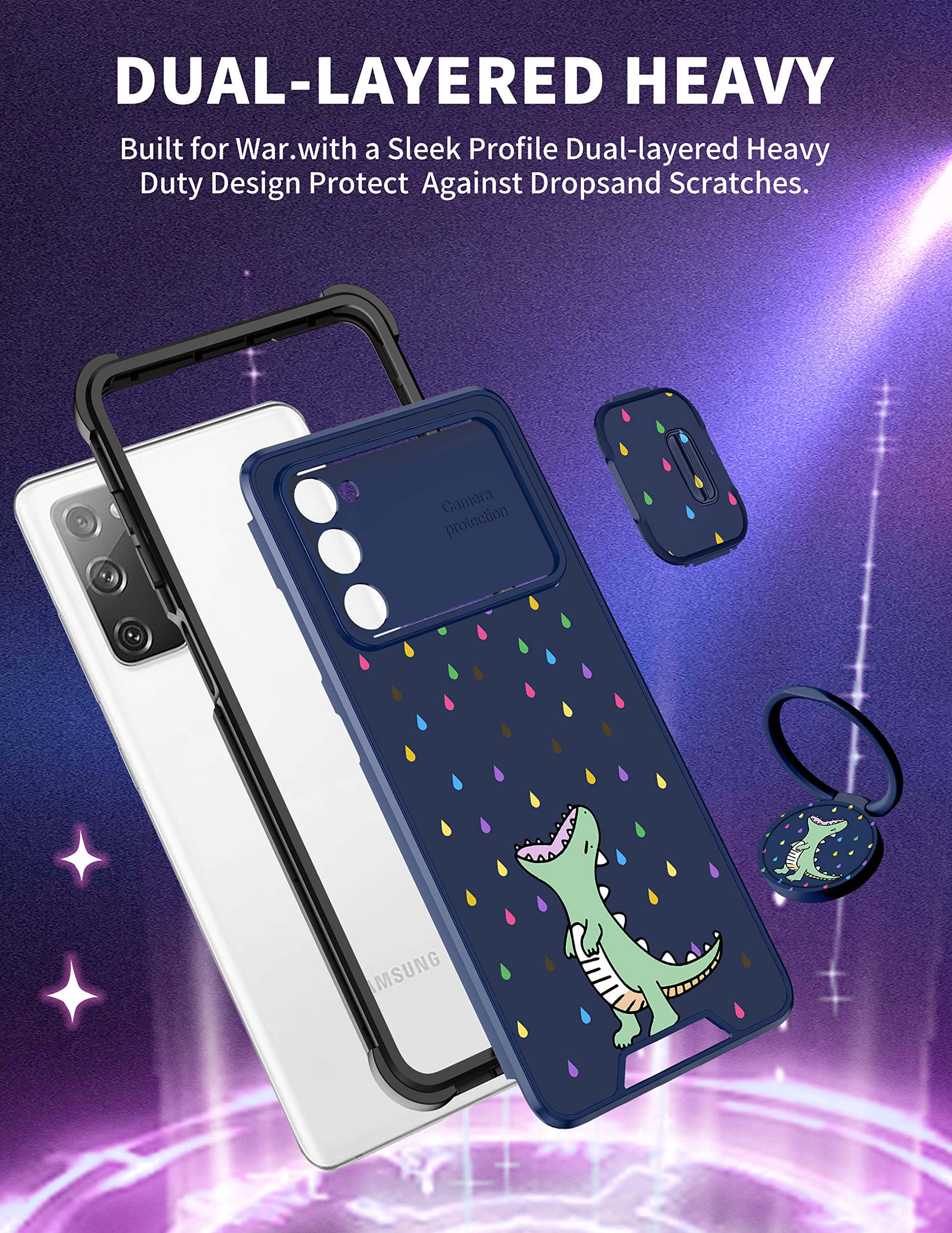 Goocrux [2In1 For Samsung Galaxy S20 Fe 5G Case Dinosaur For Women Girls Cute Cartoon Phone Cover With Slide Camera Cover+Ring H