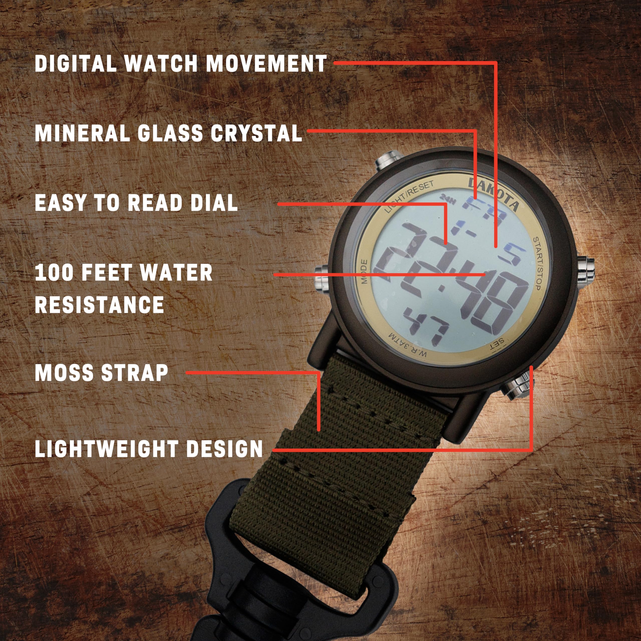 28821 Dakota Digital Clip, Clip Watch, Alarm, Stopwatch, Timer And Dual Time Watch, Outdoor Gifts For Men And Women, Use For Fis