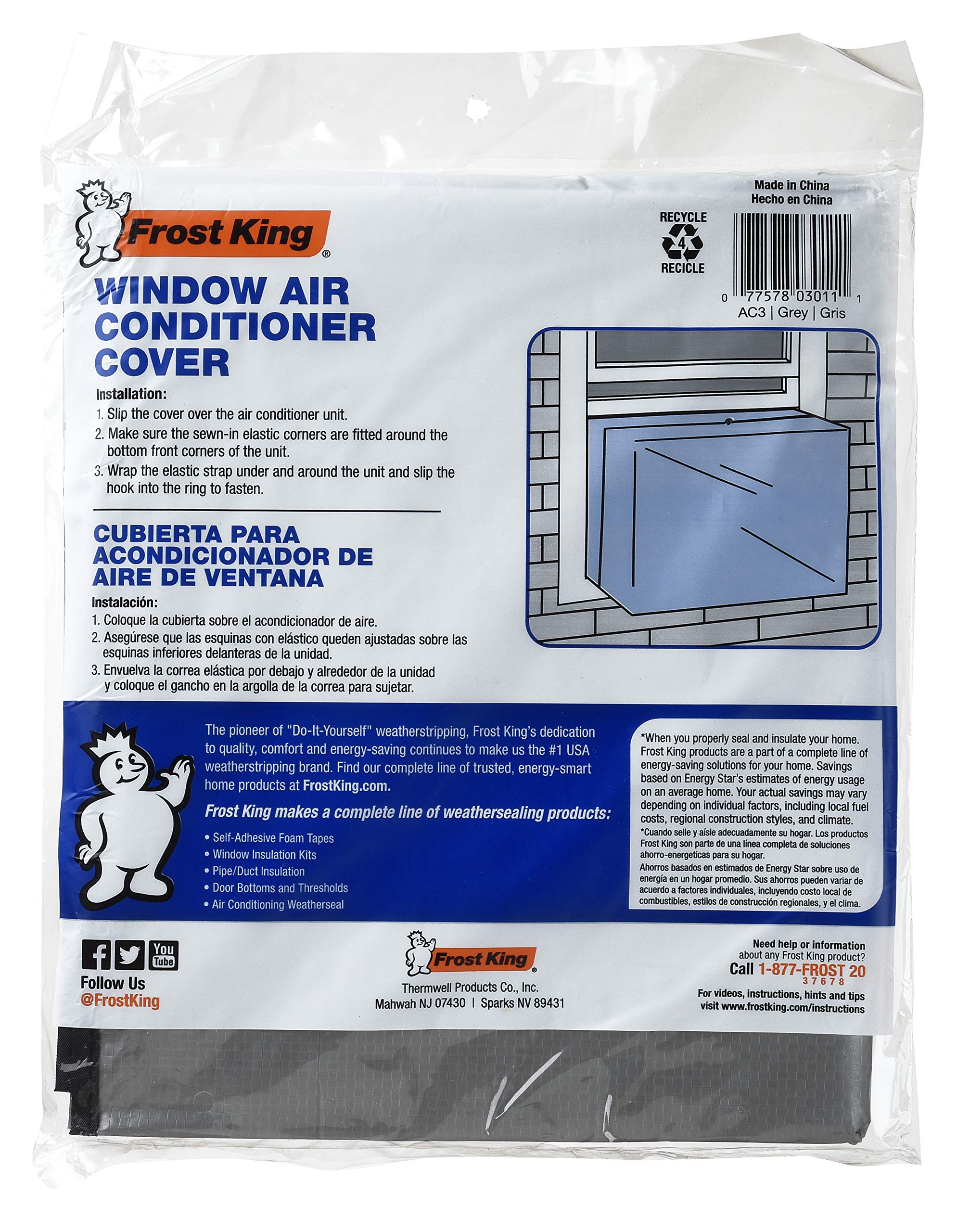 Thermwell Frost King Ac3H Outside Window Air Conditioner Cover, 18 X 27 X 22 Inch, 18''X27''X22''X6 Mil Fits From 10,000 To 15,0