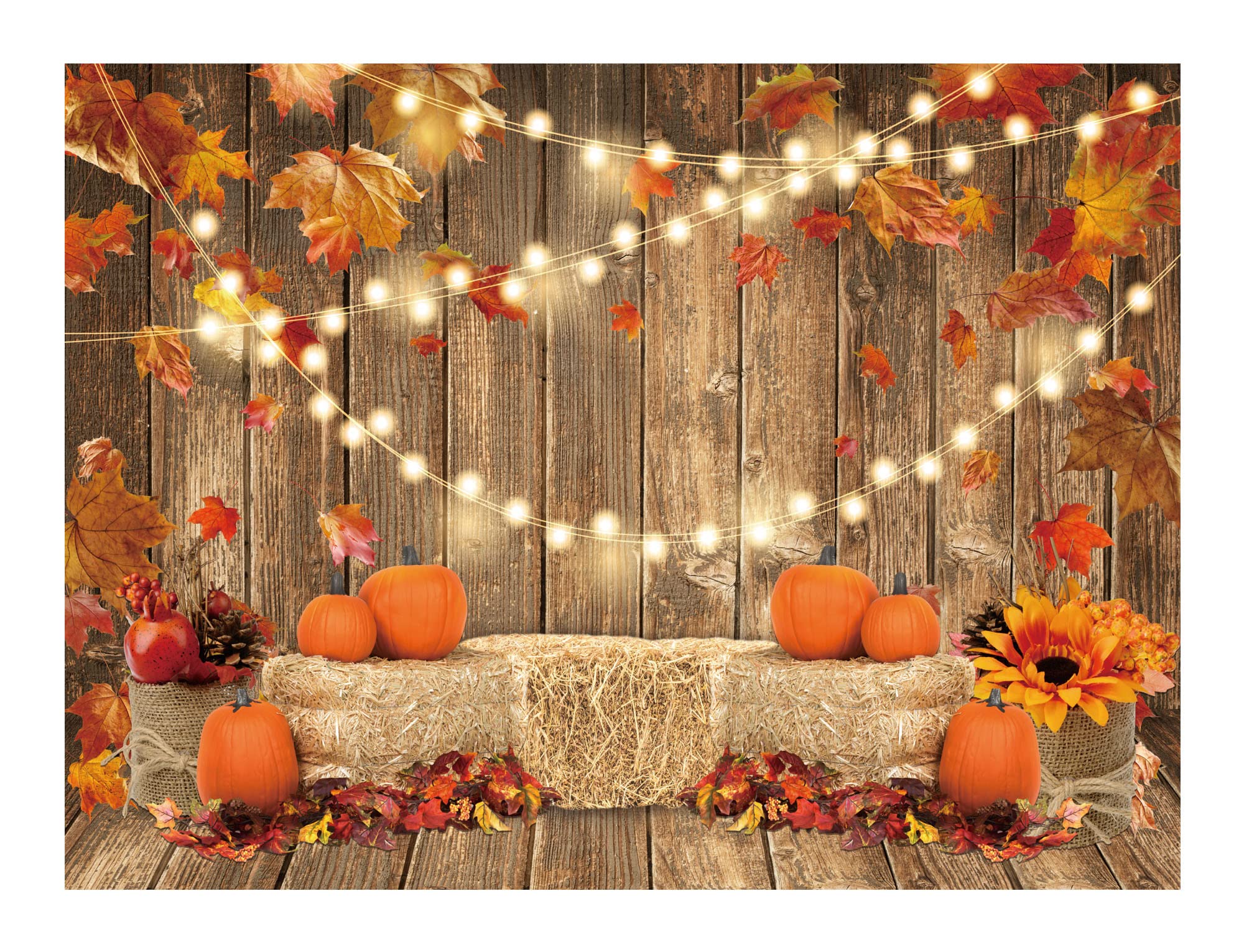 Funnytree 8X6Ft Fall Pumpkin Photography Backdrop Autumn Tanksgiving Harvest Hay Leaves Wooden Background Sunflower Maple Baby S