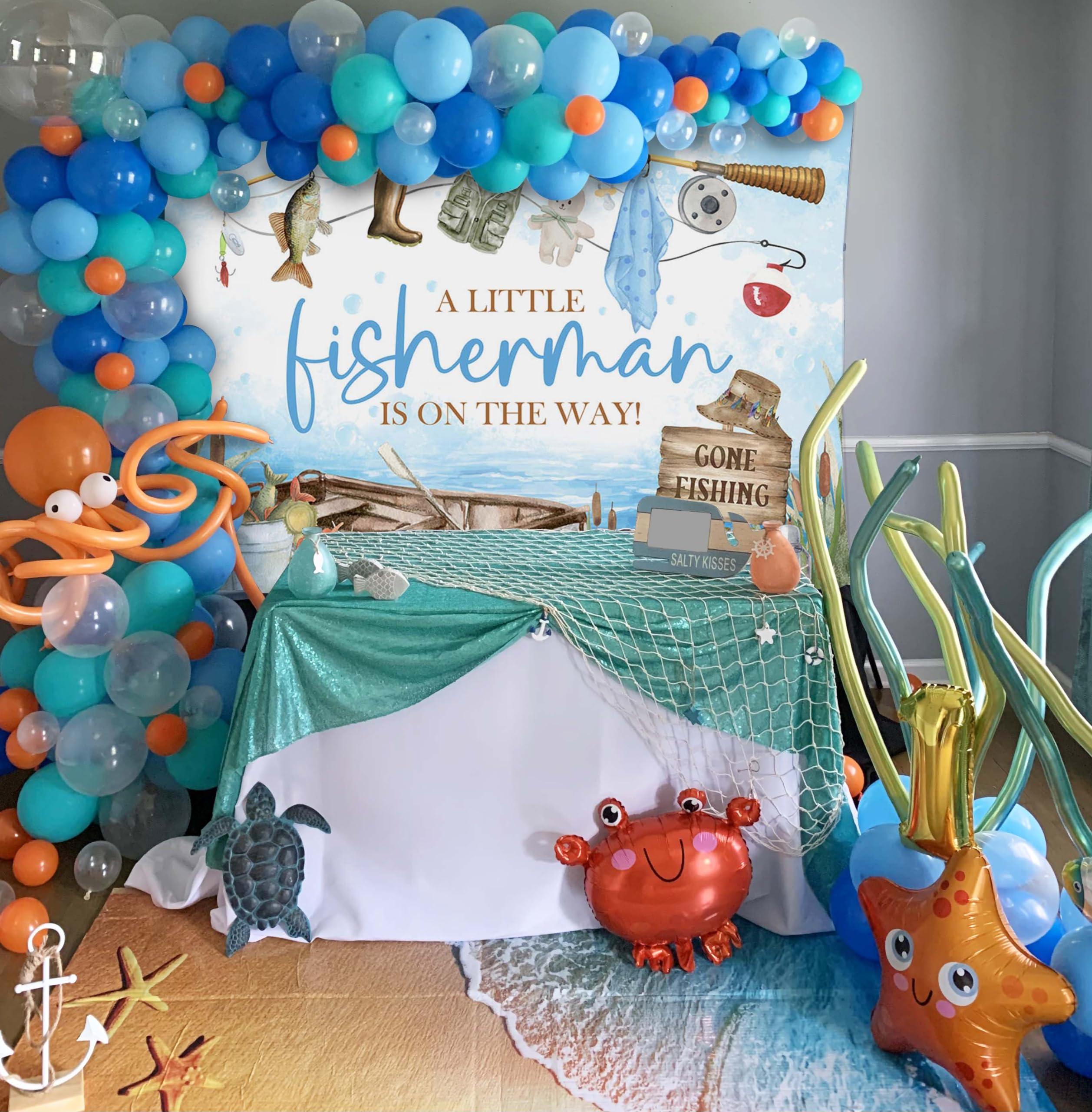 Mocsicka Fishing Baby Shower Backdrop A Little Fisherman Is On The Way Baby Shower Party Decoration Banner For Boy Gone Fishing