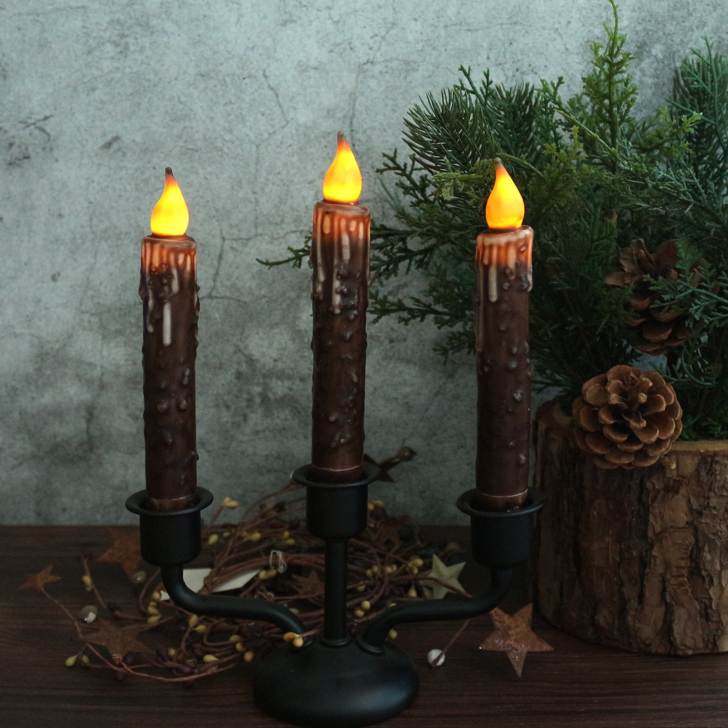 Cvhomedeco. Real Wax Hand Dipped Battery Operated Led Timer Taper Candles Country Primitive Flameless Lights D?Or, 6 3/4 Inch, B