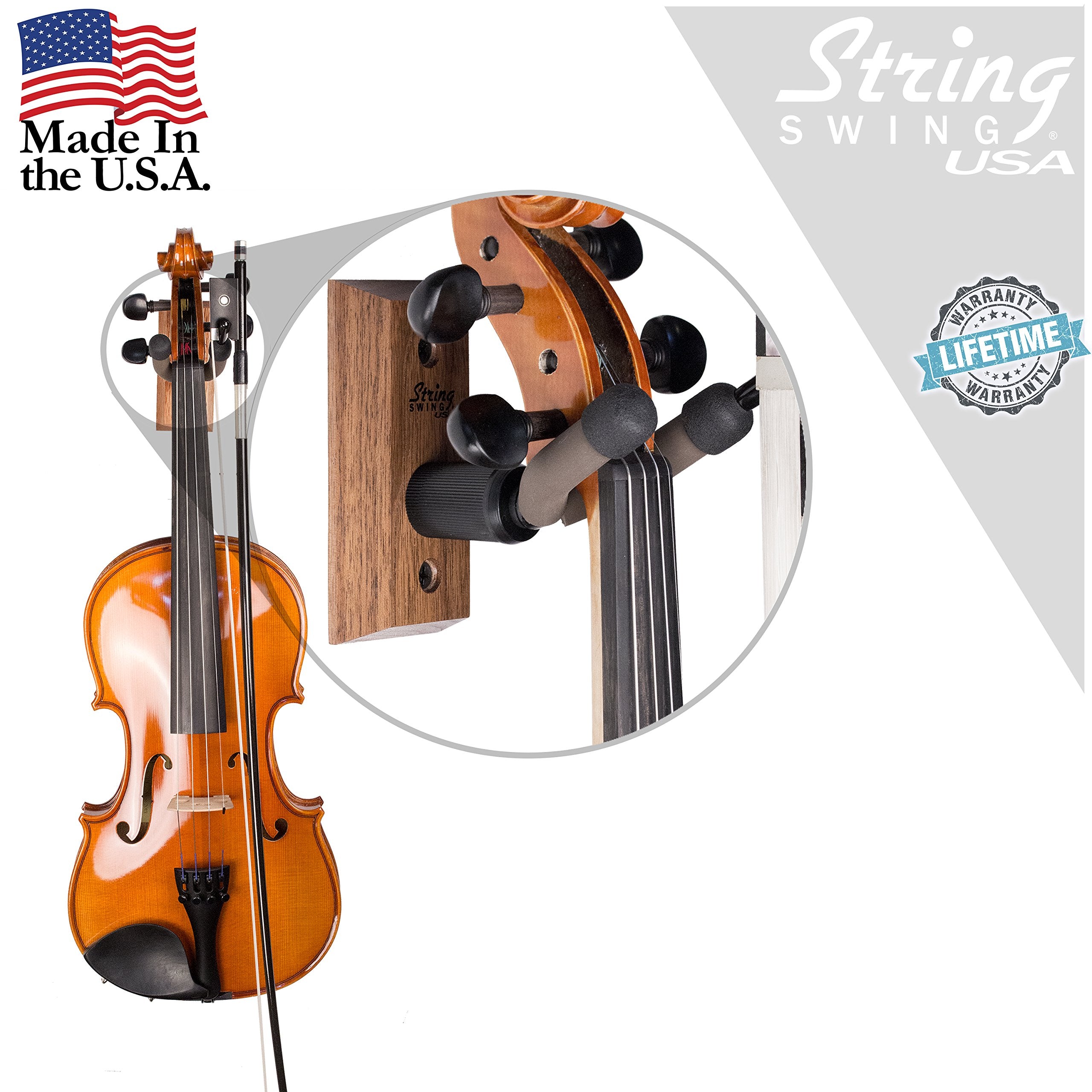 String Swing Violin Hanger Wooden Wall Mount For Home & Studio Cc01V Bw3 Hardwood Black Walnut (3 Pack)