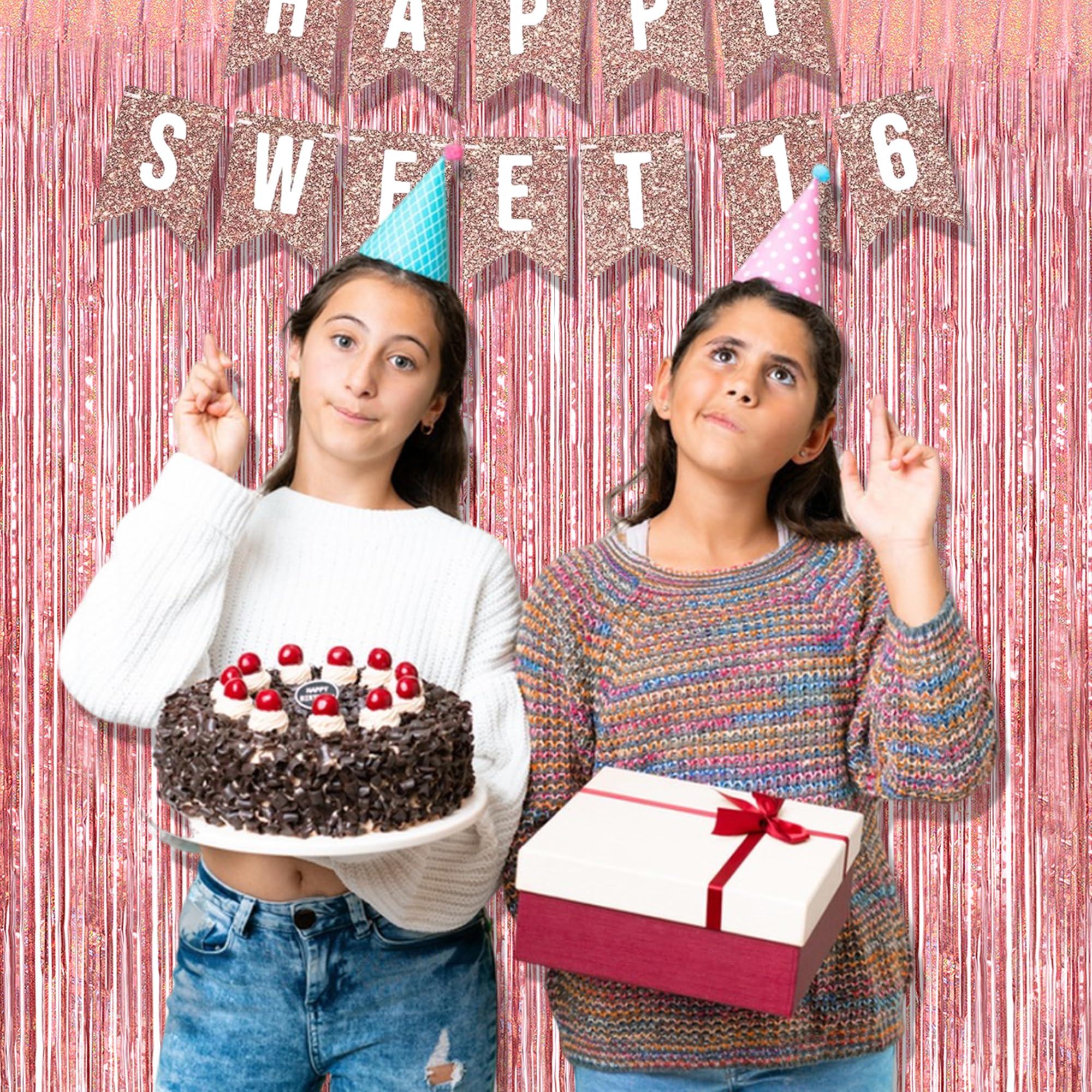 Braveshine Rose Gold Metallic Tinsel Backdrop   2Pcs 3.2X8.2Ft Metallic Tinsel Foil Fringe Curtains Photo Booth Streamers For 21