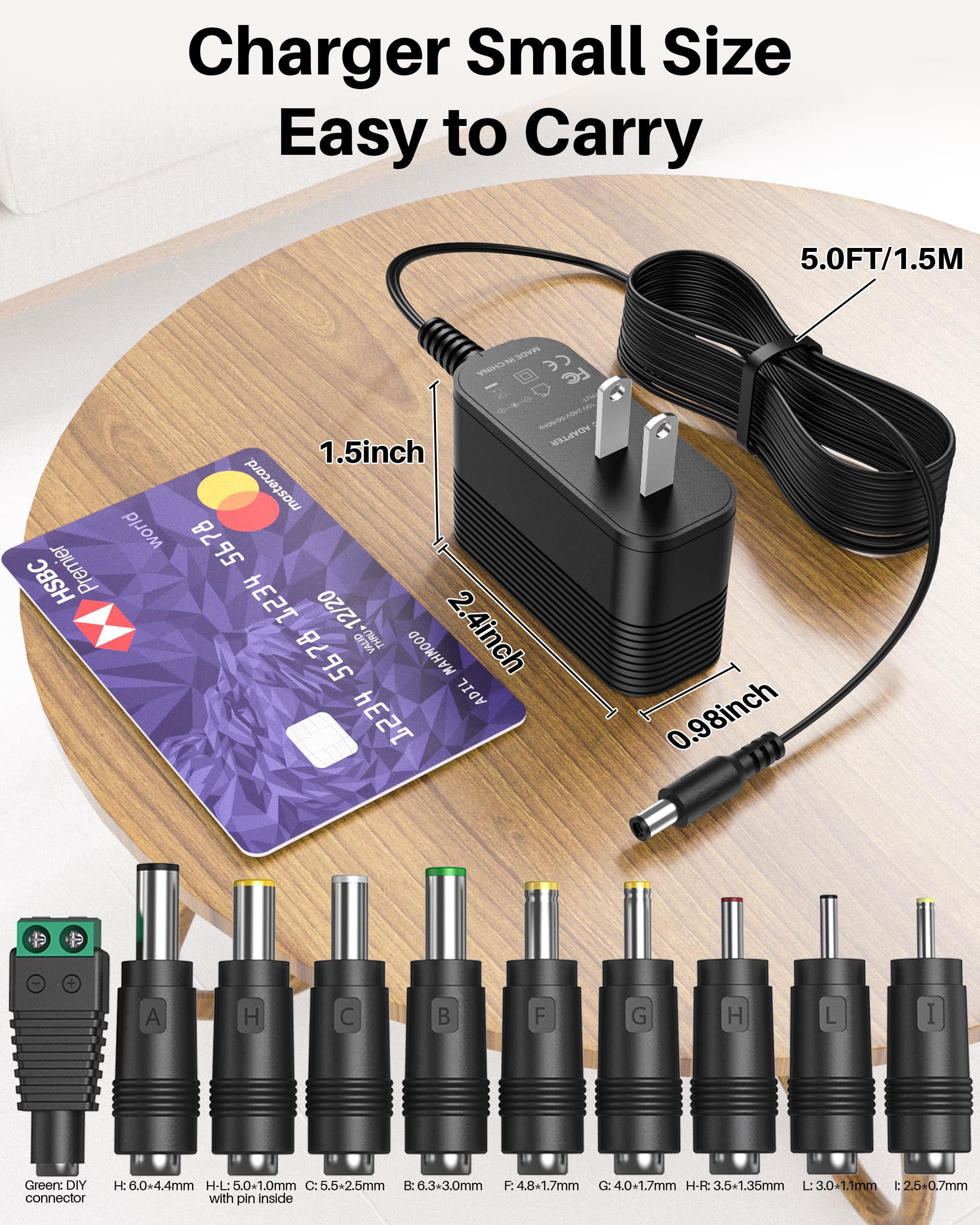 9V Power Supply Dc 9V Power Cord 9V 2A Power Adapter With 10 Interchangeable Jacks Switching 9V Charger Compatible With 2000Ma 1