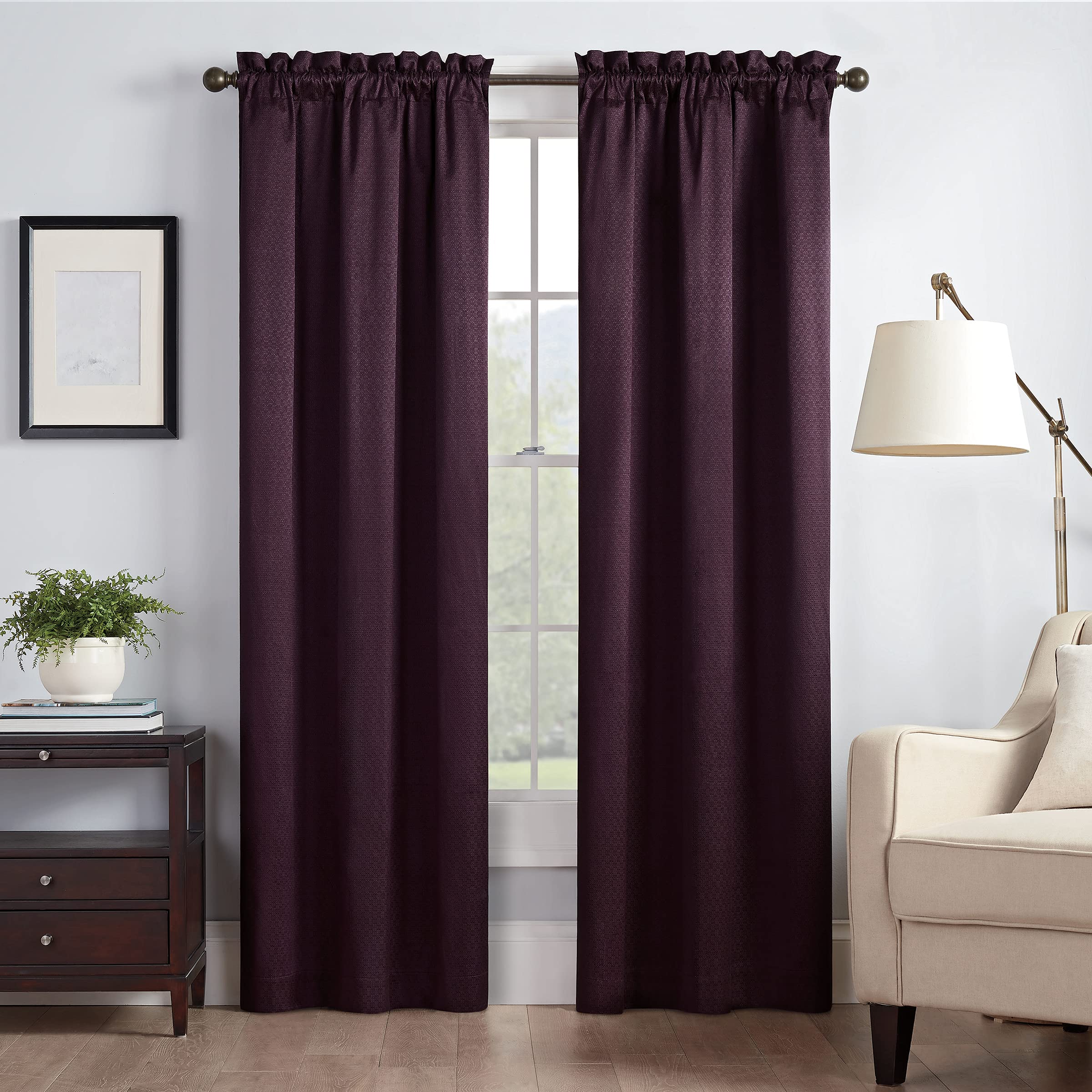 Eclipse Canova 42'' X 63'' Rod Pocket Single Panel Privacy Window Treatment Living Room, 42X63, Plum