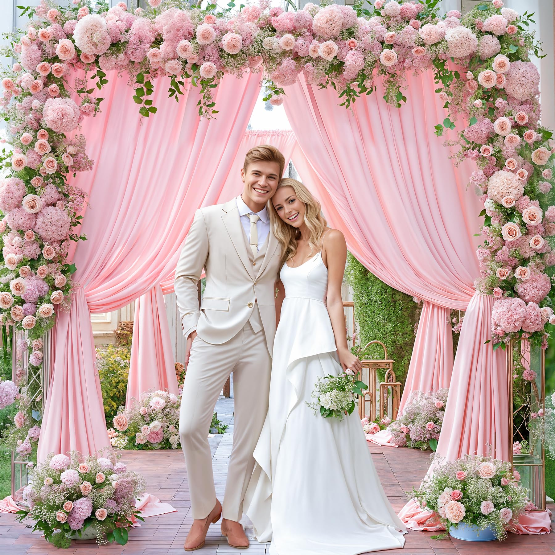 Baby Pink Backdrop Curtains For Parties, 8Ft X 10Ft Polyester Wrinkle Free Photography Backdrop Drapes For Birthday Baby Shower