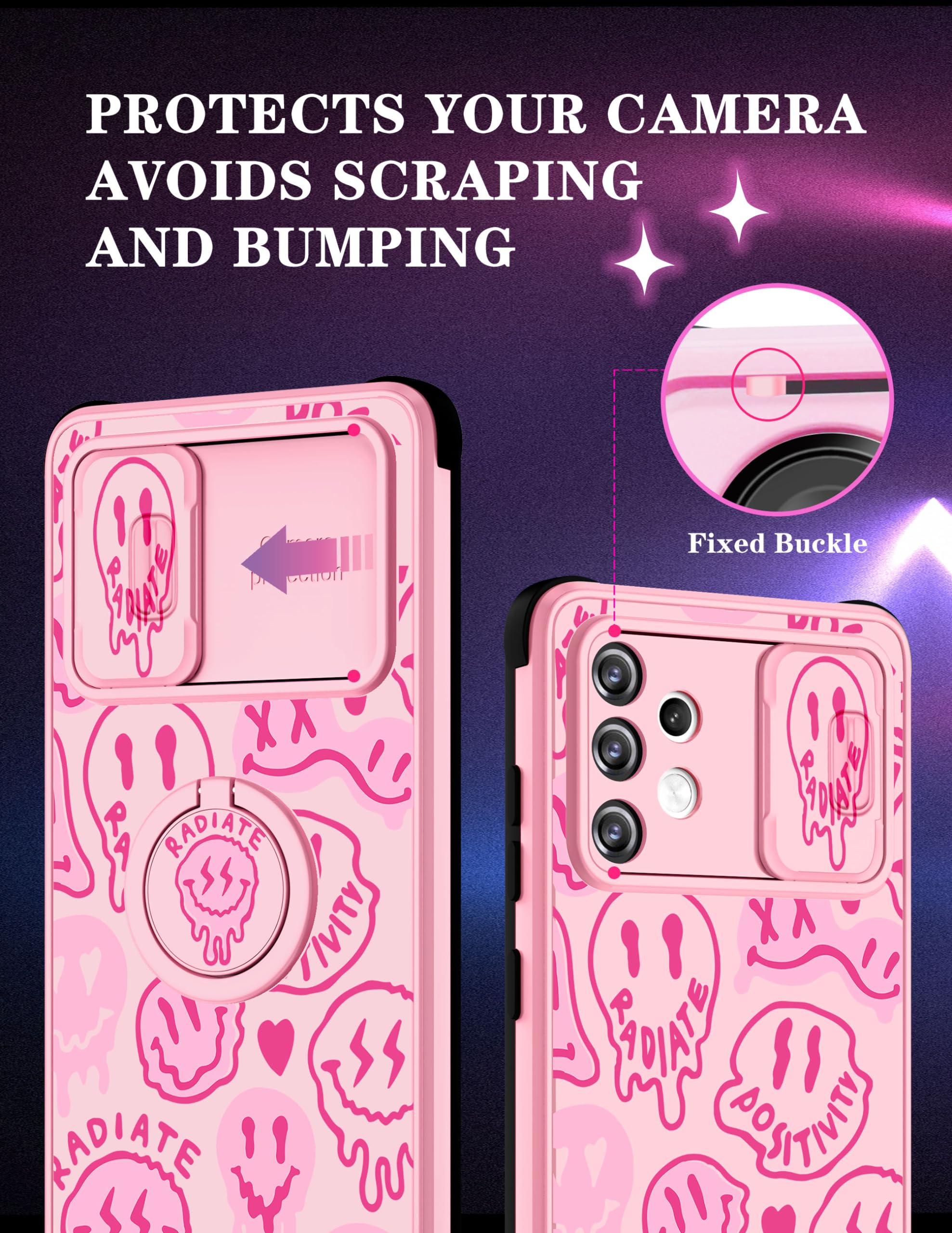 Goocrux (2In1 For Samsung Galaxy A32 5G Case Smile Face Cute Women Girls Phone Cover Smile Design With Slide Camera Cover+Ring H