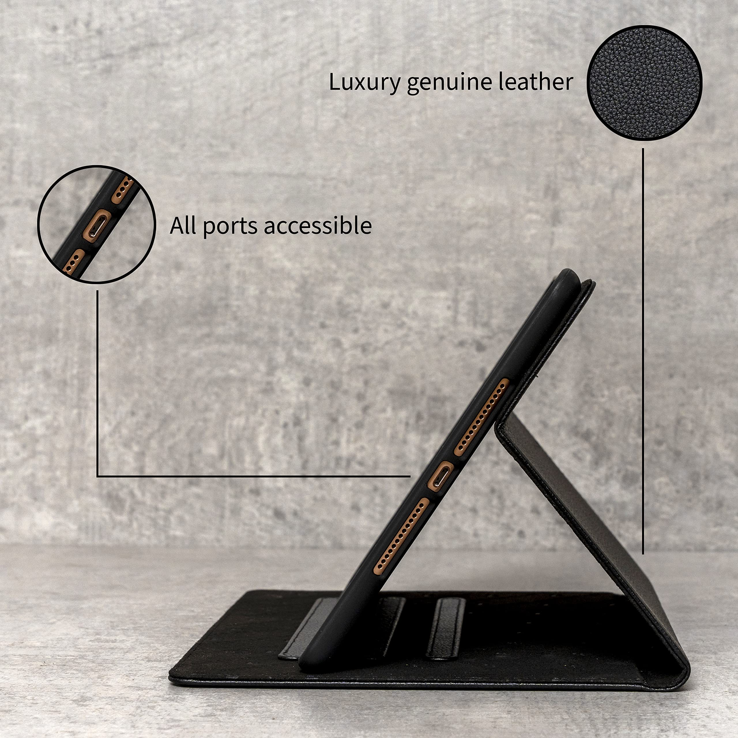 Porter Riley   Leather Case For Ipad 10Th Generation (10.9') 2022 Model. Premium Genuine Leather Stand/Cover/Flip Case (Pure Black)