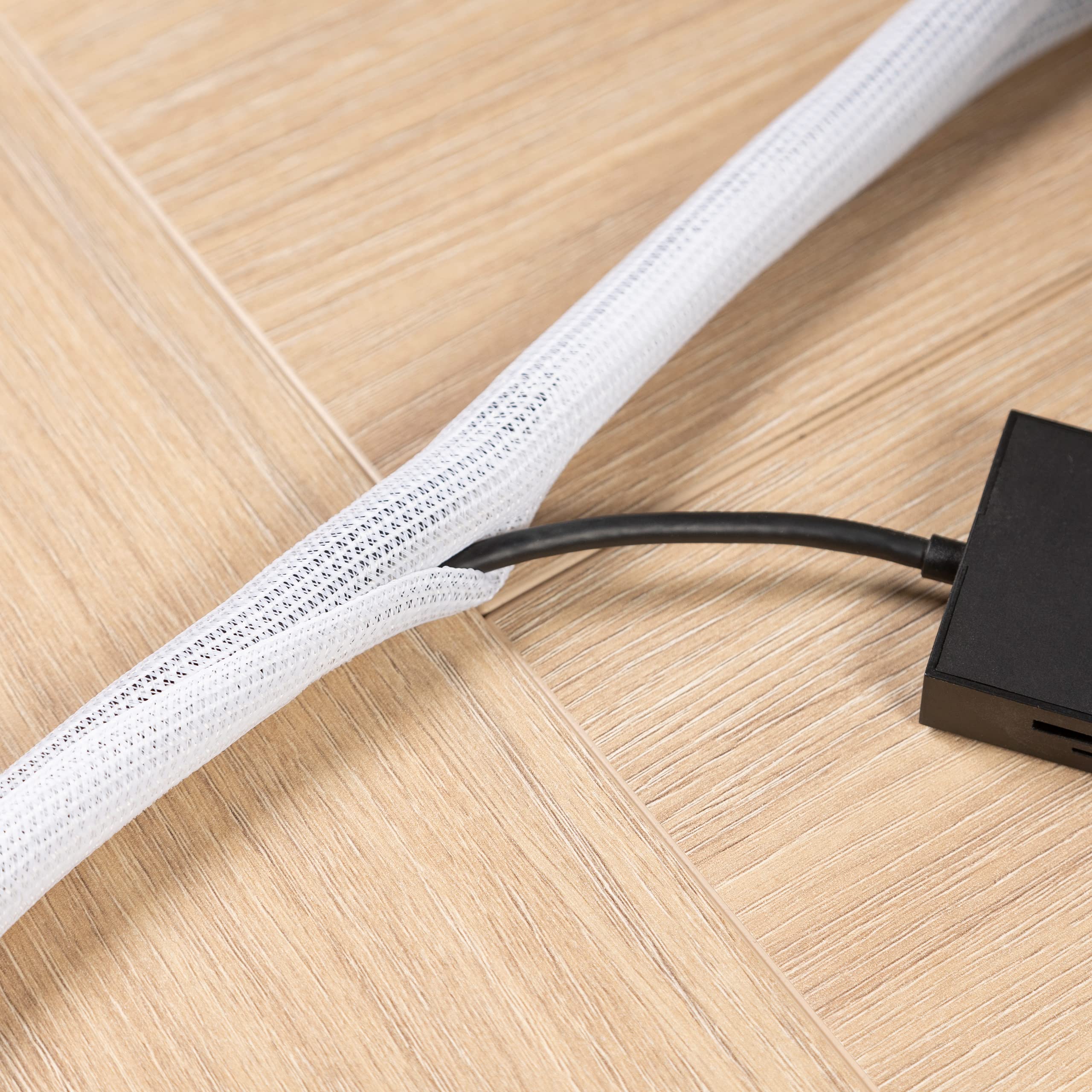LIVAIA Self-Closing Cable Tidy Sleeve PET White 0.47-0.79in x 10ft Cuttable Desk Organizer