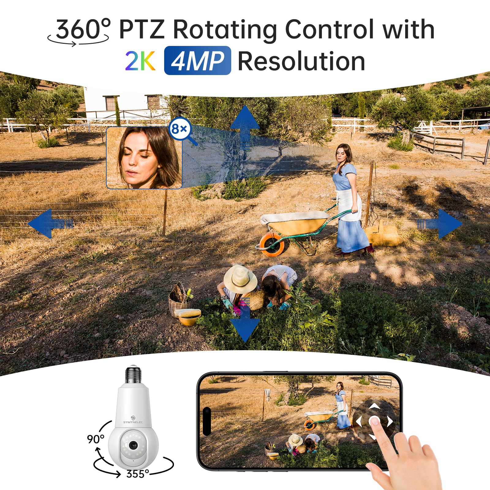 Symynelec 2.5K 5Ghz/2.4Ghz Light Bulb Security Camera Outdoor, Dual Band Wifi Light Socket Camera With Ai Human Detection Motion