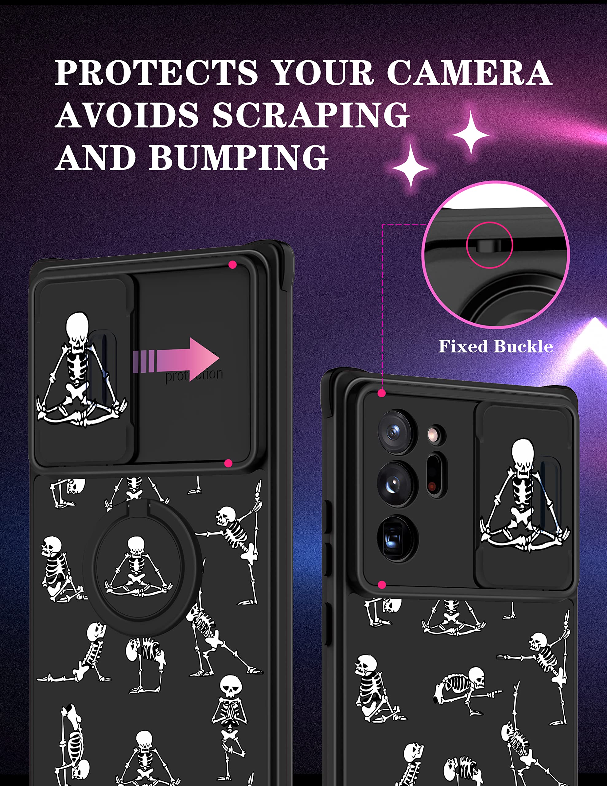 Goocrux (2In1 For Samsung Galaxy Note 20 Ultra Case Skull Cute Phone Cover Skeleton Yoga Ghost Horror Design With Slide Camera C