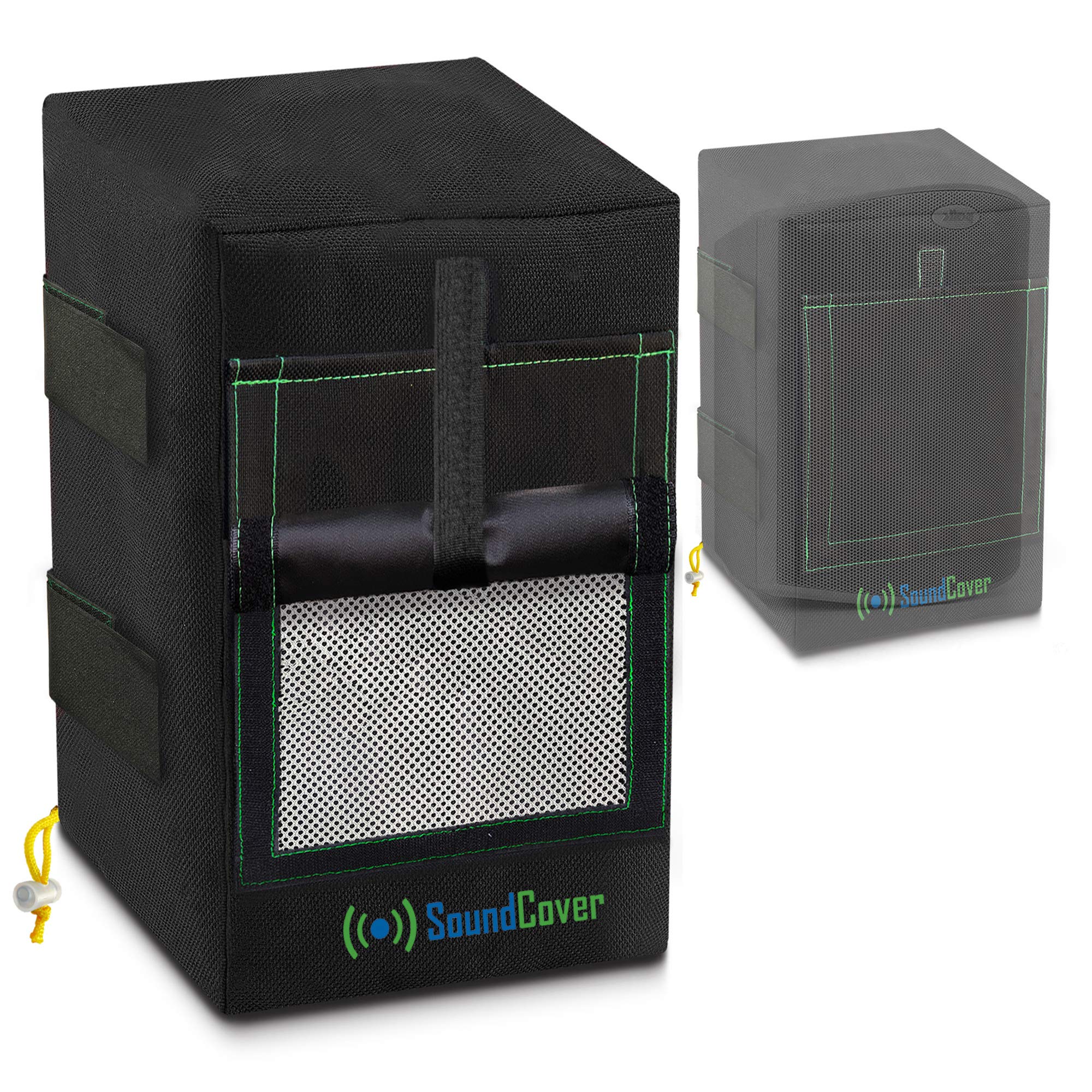 Two Black Waterproof 600D Outdoor Speaker Covers for C-Bracket Mounted Speakers - Fits Yamaha NS-AW194, Polk Audio Atrium 4 (Max