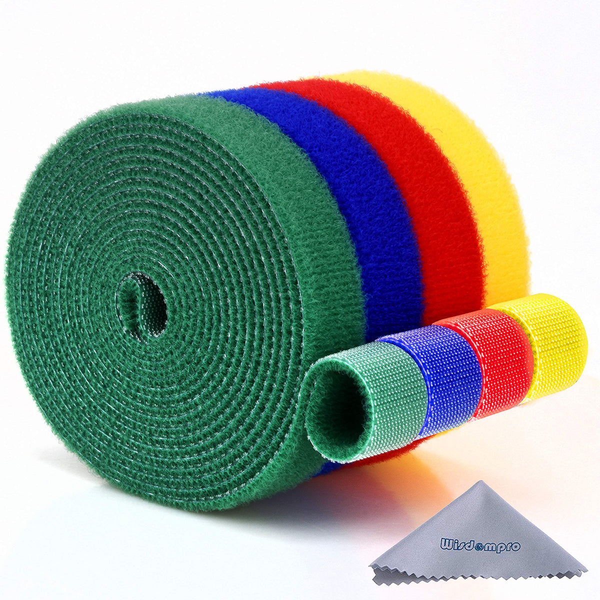 4 Roll Hook And Loop Reusable Fastening Nylon Cable Tie Wire Cord Straps Organizer By Wisdompro   Each 0.6 Inches Width, 6.6 Ft