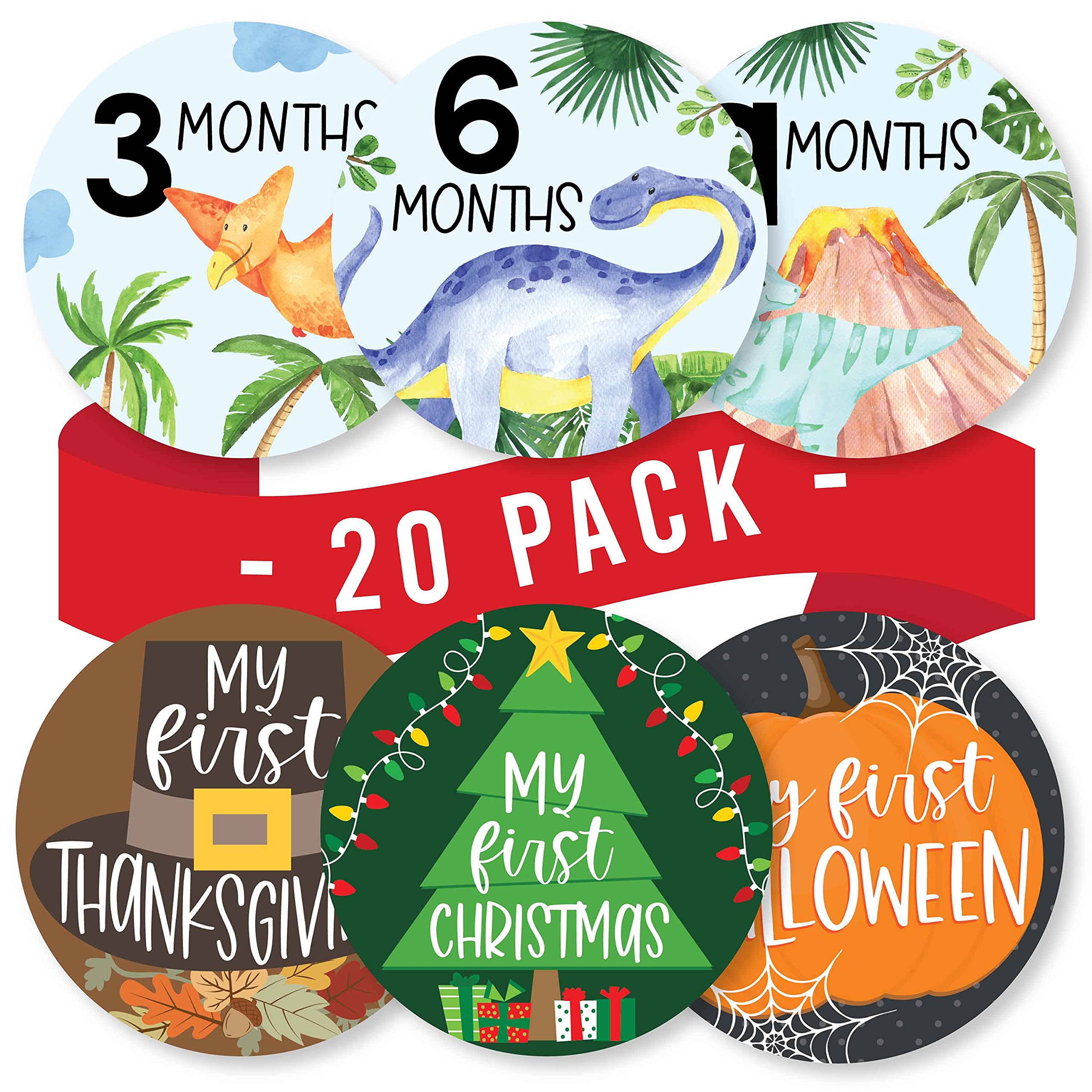 20 Monthly Baby Milestone Stickers Boy   Dinosaur Baby Monthly Milestone Stickers For Baby Boy, Milestone Baby Monthly Stickers,