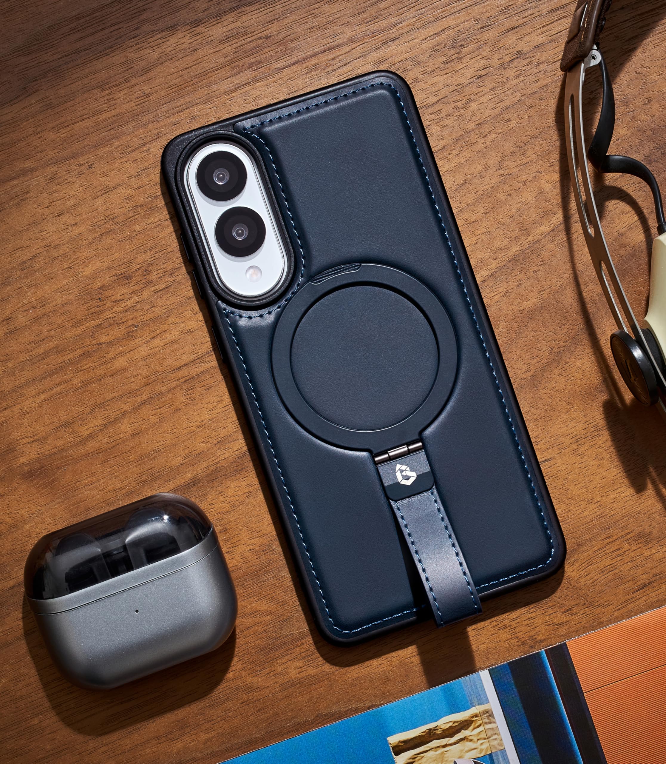 For Samsung Galaxy S25 Edge Case With Anti-Slip Grip Magnetic Stand, With Screen Protector, Protective S25 Edge Leather Case, Co