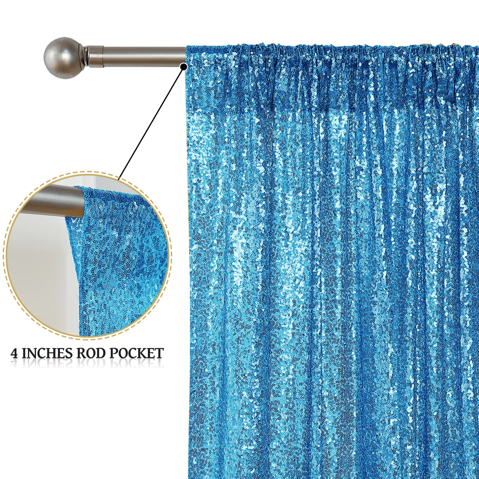 Sugargirl Turquoise Sequin Backdrop Curtain 4 Panels 2Ftx8Ft Glitter Turquoise Background Drapes Sparkle Photography Backdrop Fo