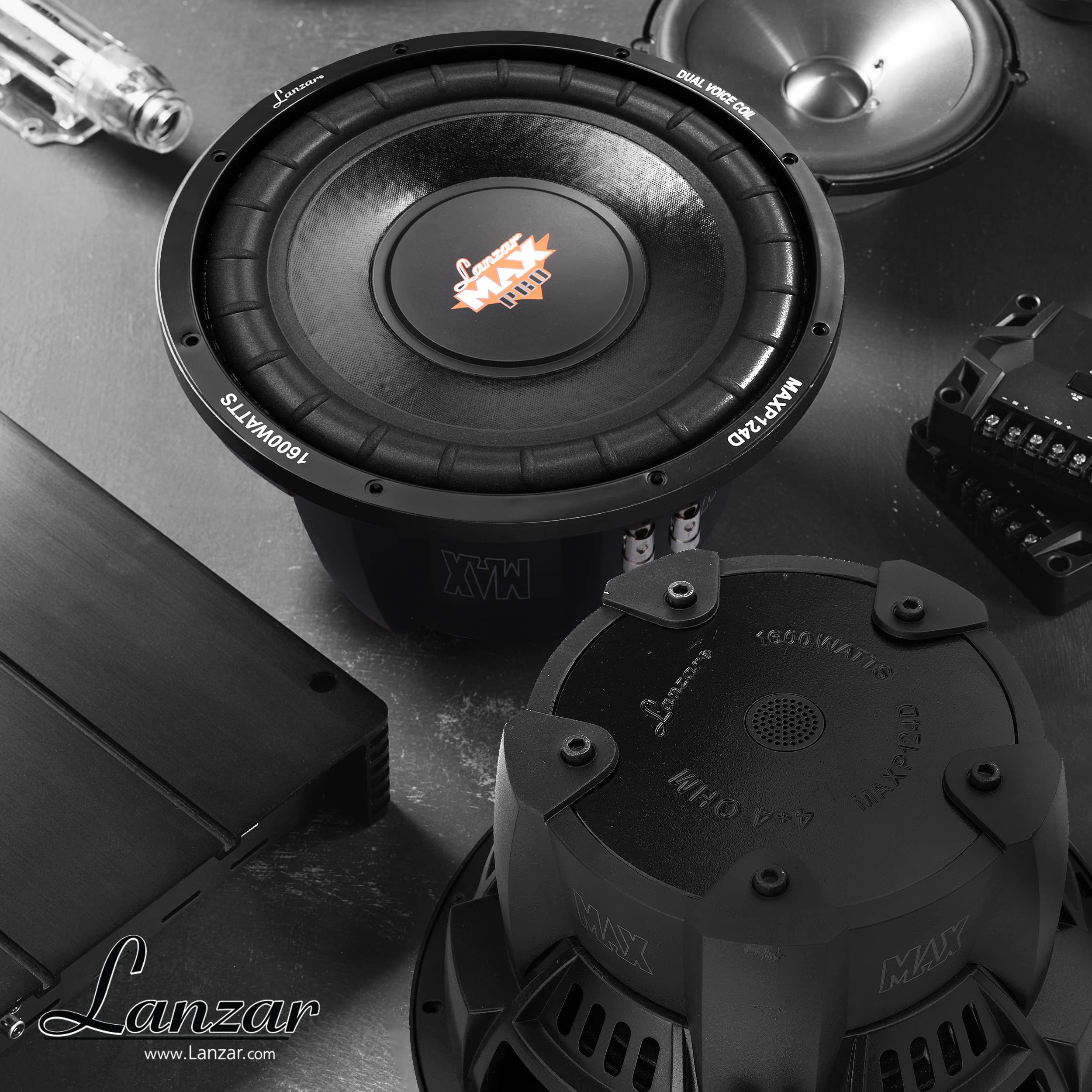 Lanzar MAXP124D 12" Car Subwoofer - Black, Dual 4 Ohm, 1600W Power, Foam Edge Suspension
