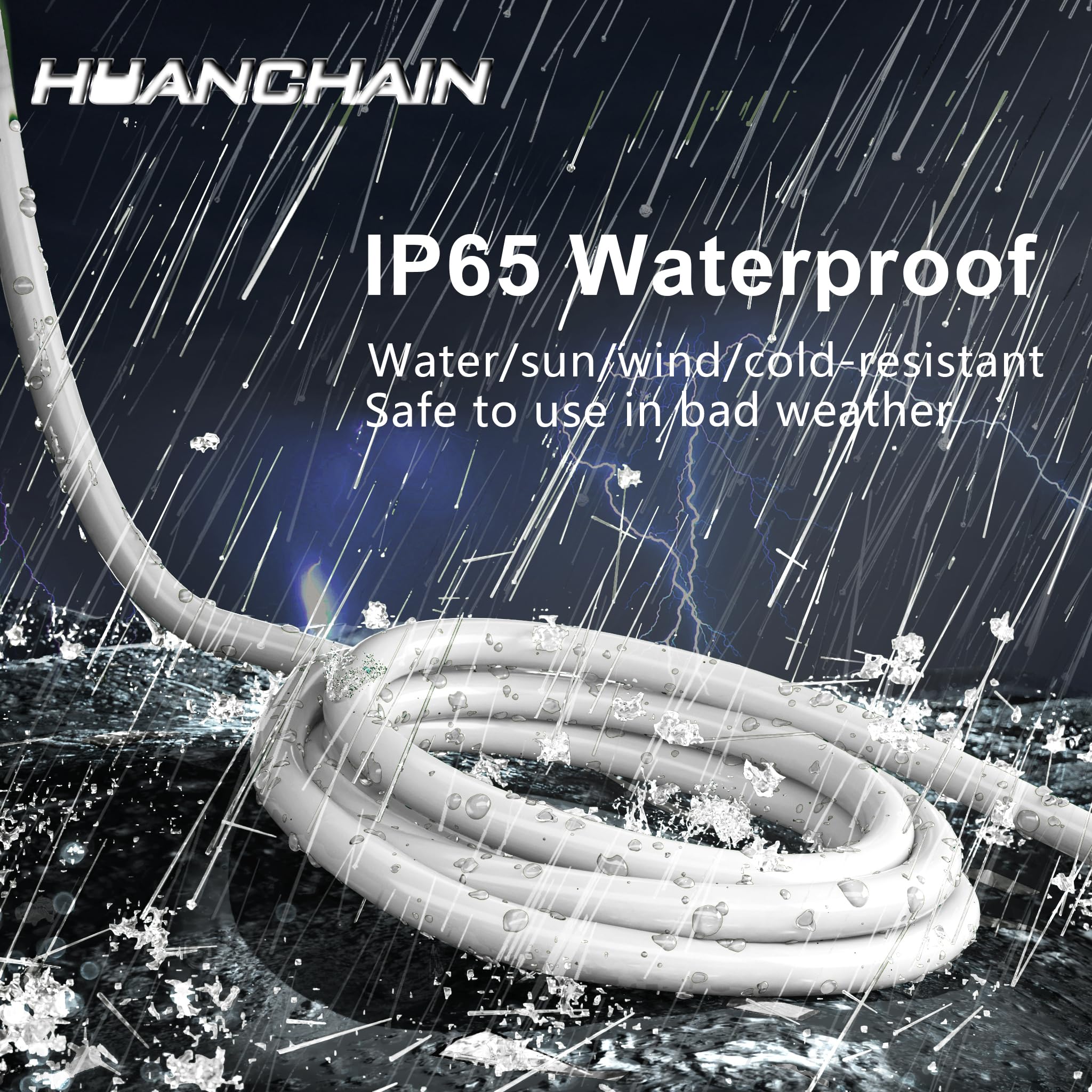Huanchain 6 Ft 16 Gauge White Indoor Outdoor Extension Cord Waterproof, Flexible Cold Weather 3 Prong Electric Cord Outside, 13A
