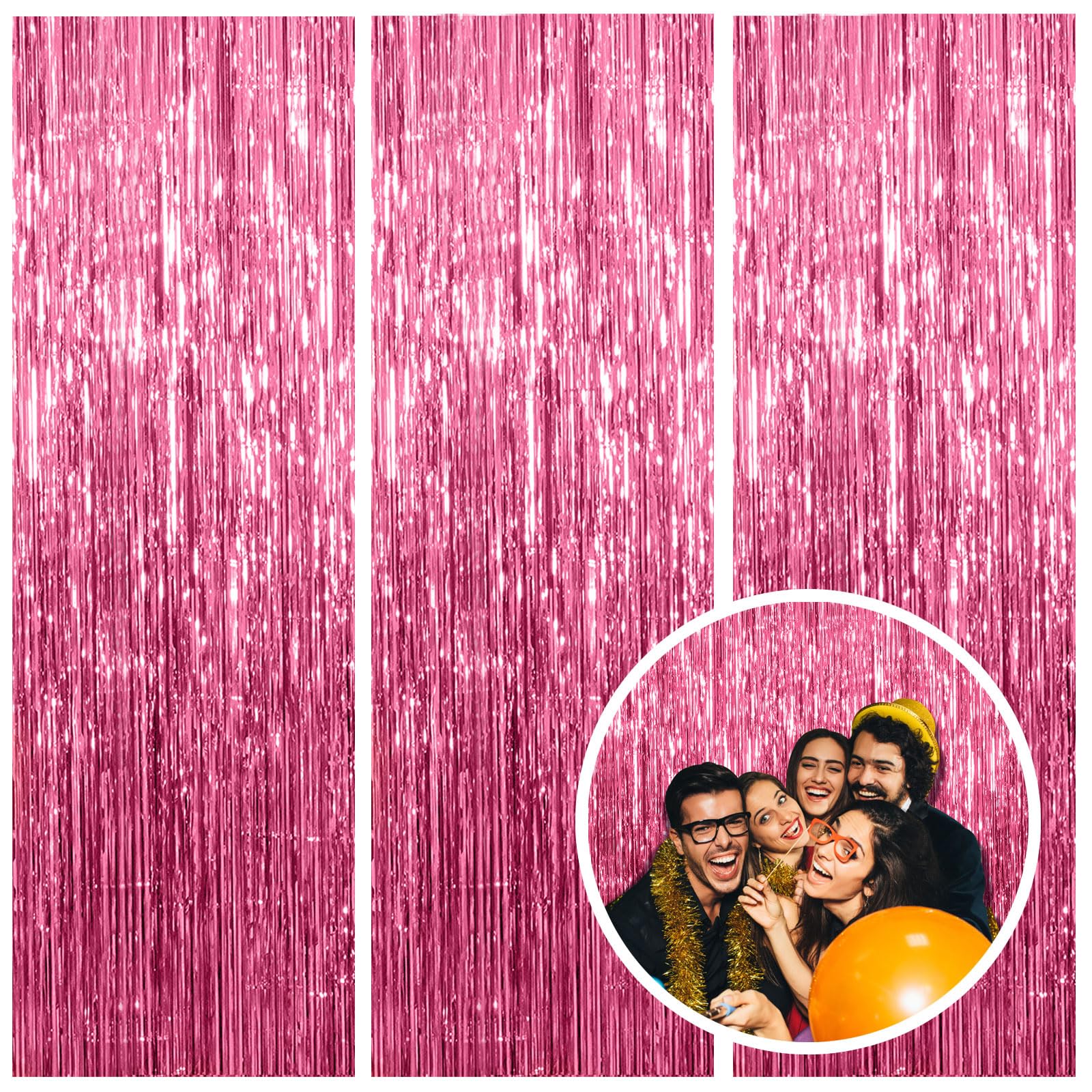 3 Pack Pink Backdrop Birthday Party Decorations Tinsel Foil Fringe Curtains Backdrop Streamer Bachelorette Christmas Graduation