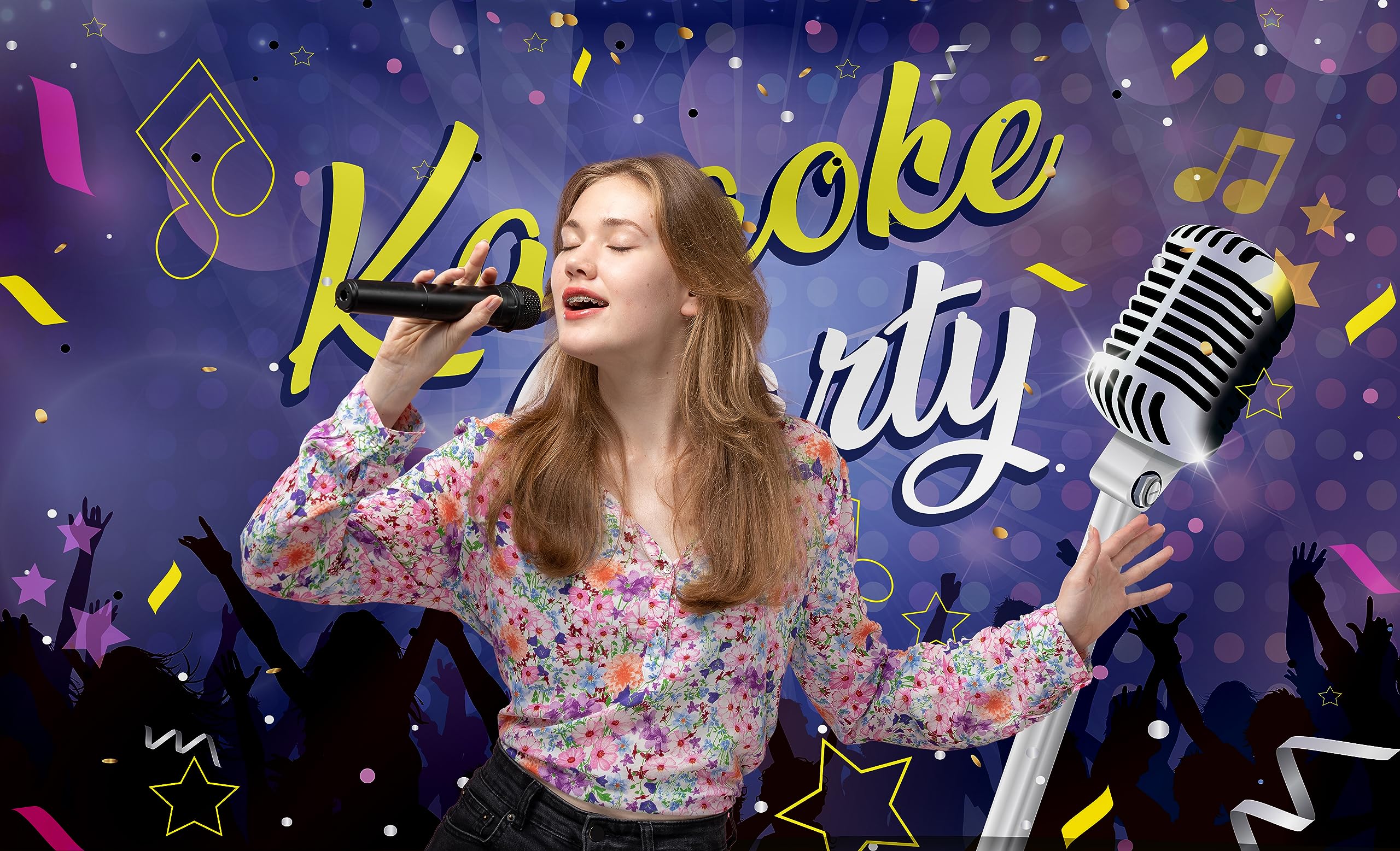 Karaoke Party Backdrop   Music Disco Bday Theme Studio Background Banner Decorations Photography Supplies For Birthday Party   F