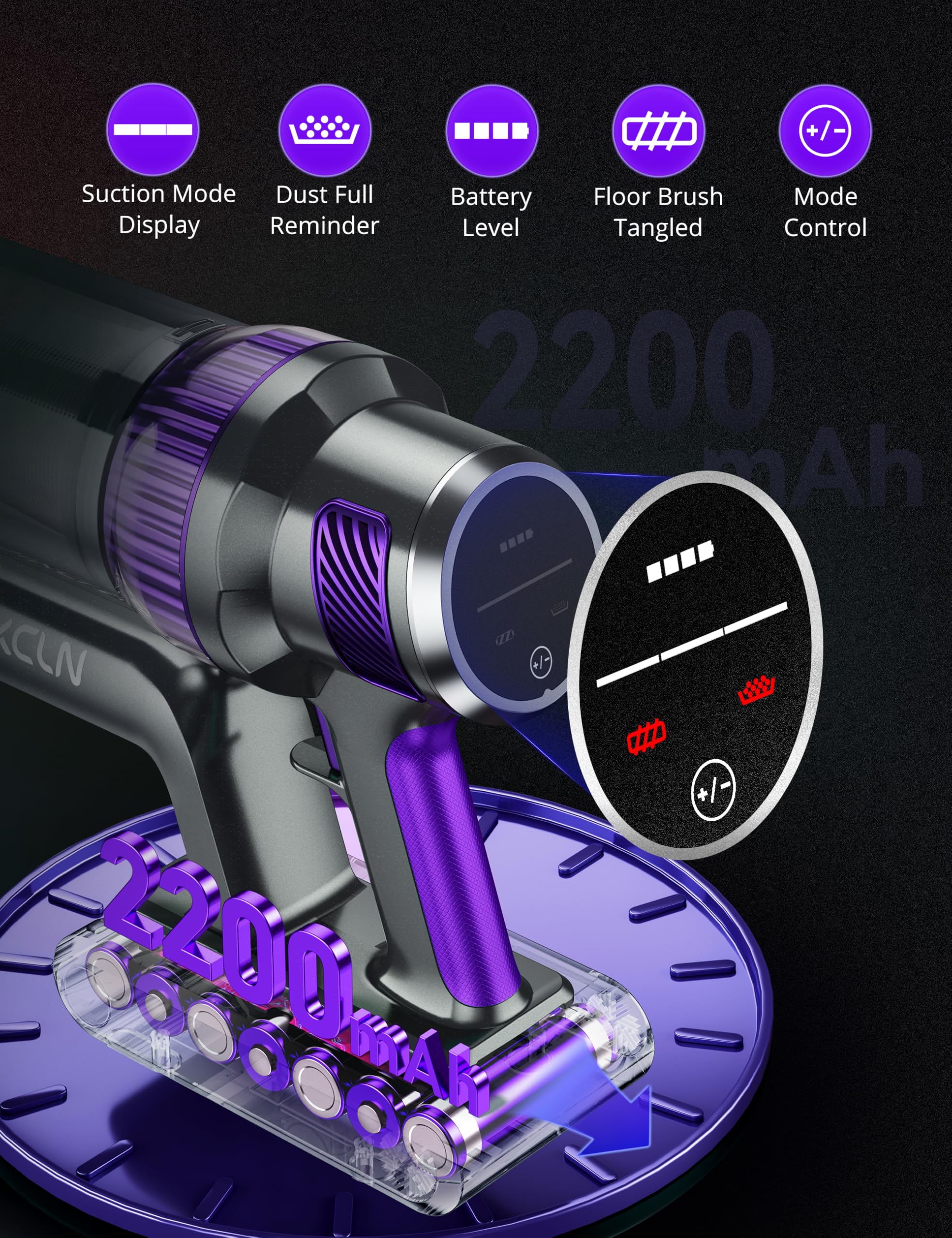 Qikcln Cordless Vacuum Cleaner   250W 30Kpa Powerful Stick Vacuum, 90000 Rmp Motor, Led Display, Three Modes, 40 Mins Runtime Re