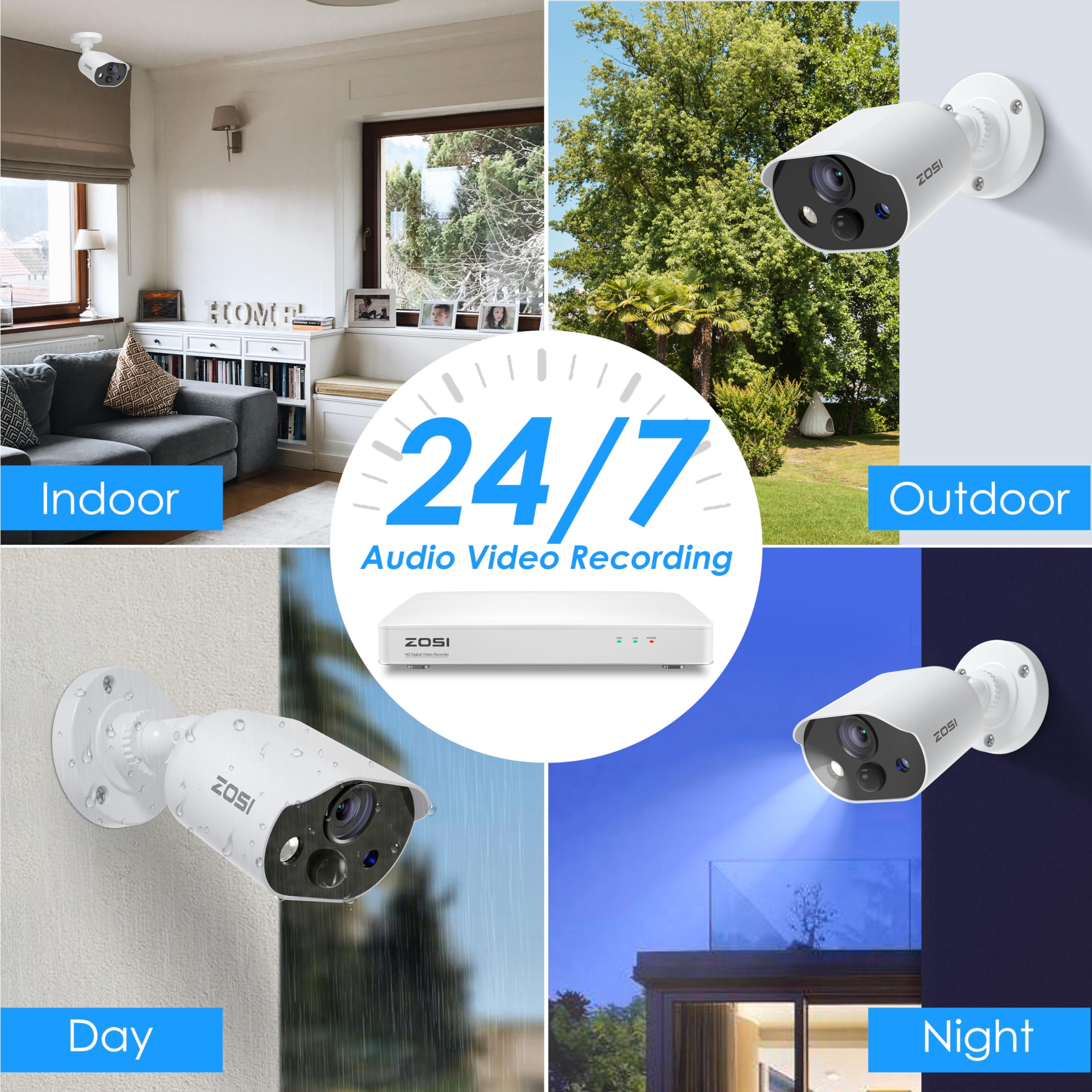 Zosi 1080P Hd-Tvi Security Camera With Audio, 2Mp 1920Tvl Indoor Outdoor Surveillance Home Camera, Night Vision, Pir Motion Dete