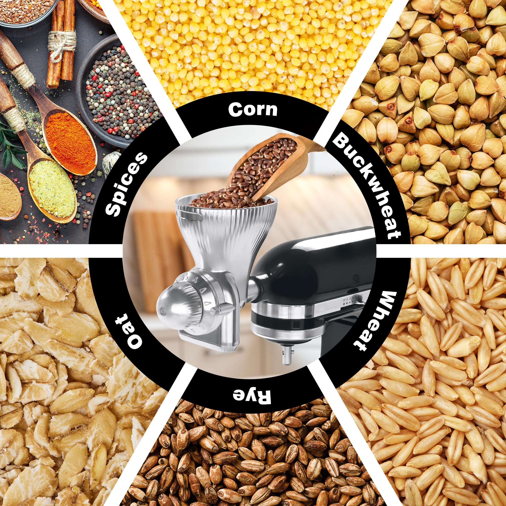 Glink All Metal Grain Mill Attachment Fit For Kitchenaid Stand Mixer,12 Levels Flour Grinder Accessories, Grain Mill Attachment