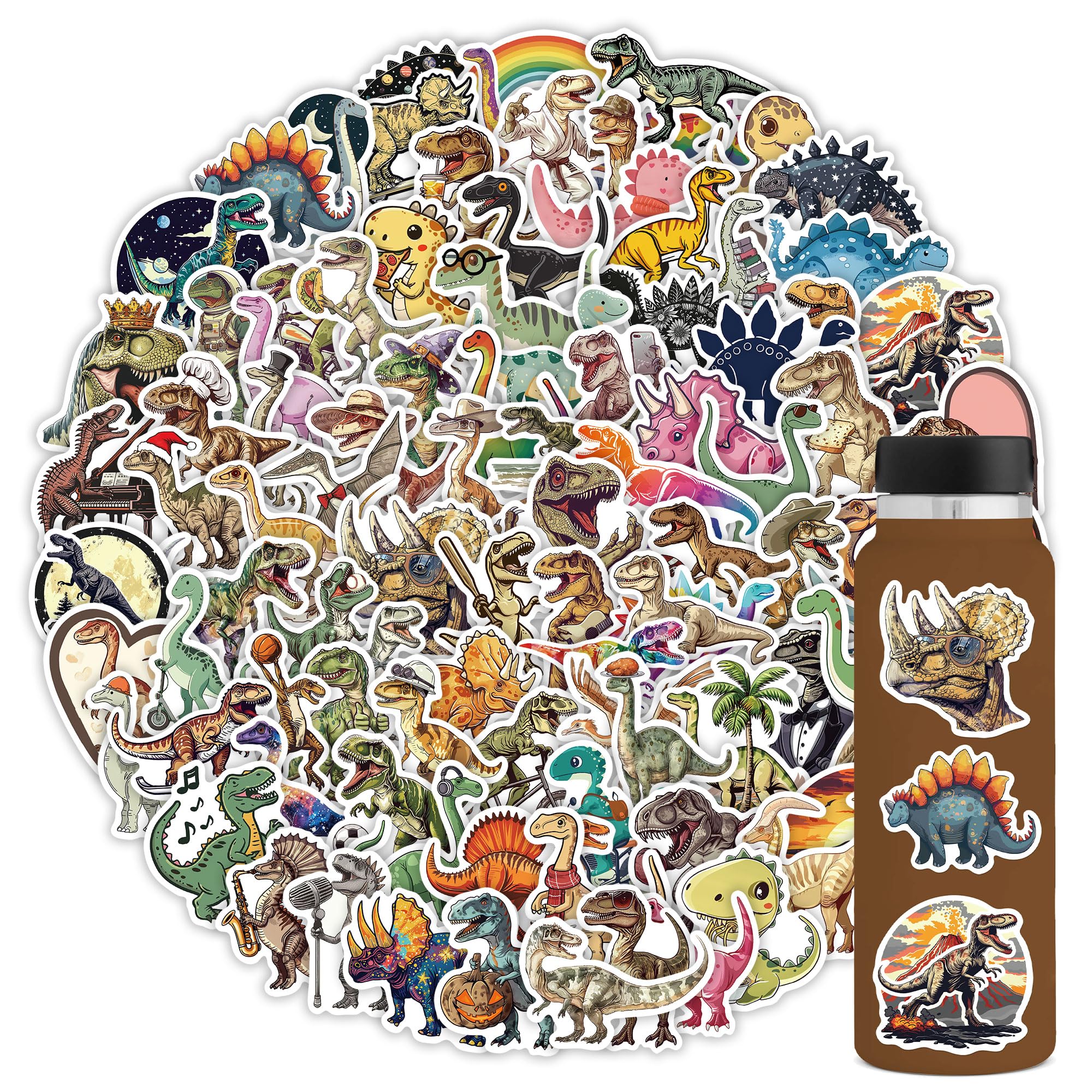 102 Pack Cute Dinosaur Stickers For Kids,Dino Stickers For Stationery,Luggage,Teaching Rewards,Dinosaur Party Favors Vinyl Waterproof Stickers For Water Bottles,Laptop