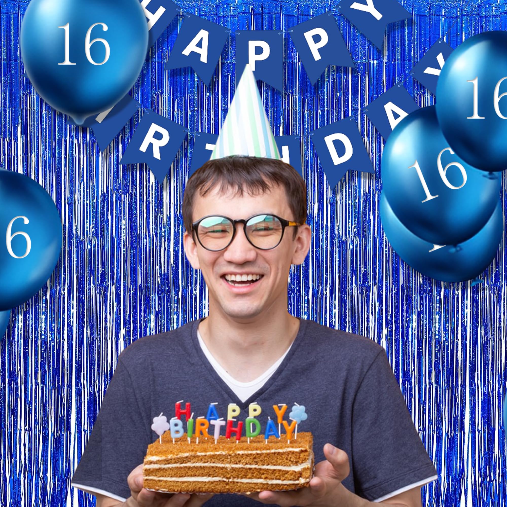 Braveshine Blue Tinsel Foil Fringe Curtains   2Pcs 3.2X8.2 Ft Metallic Holidays Photo Backdrop For Boys Men Birthdays Homecoming