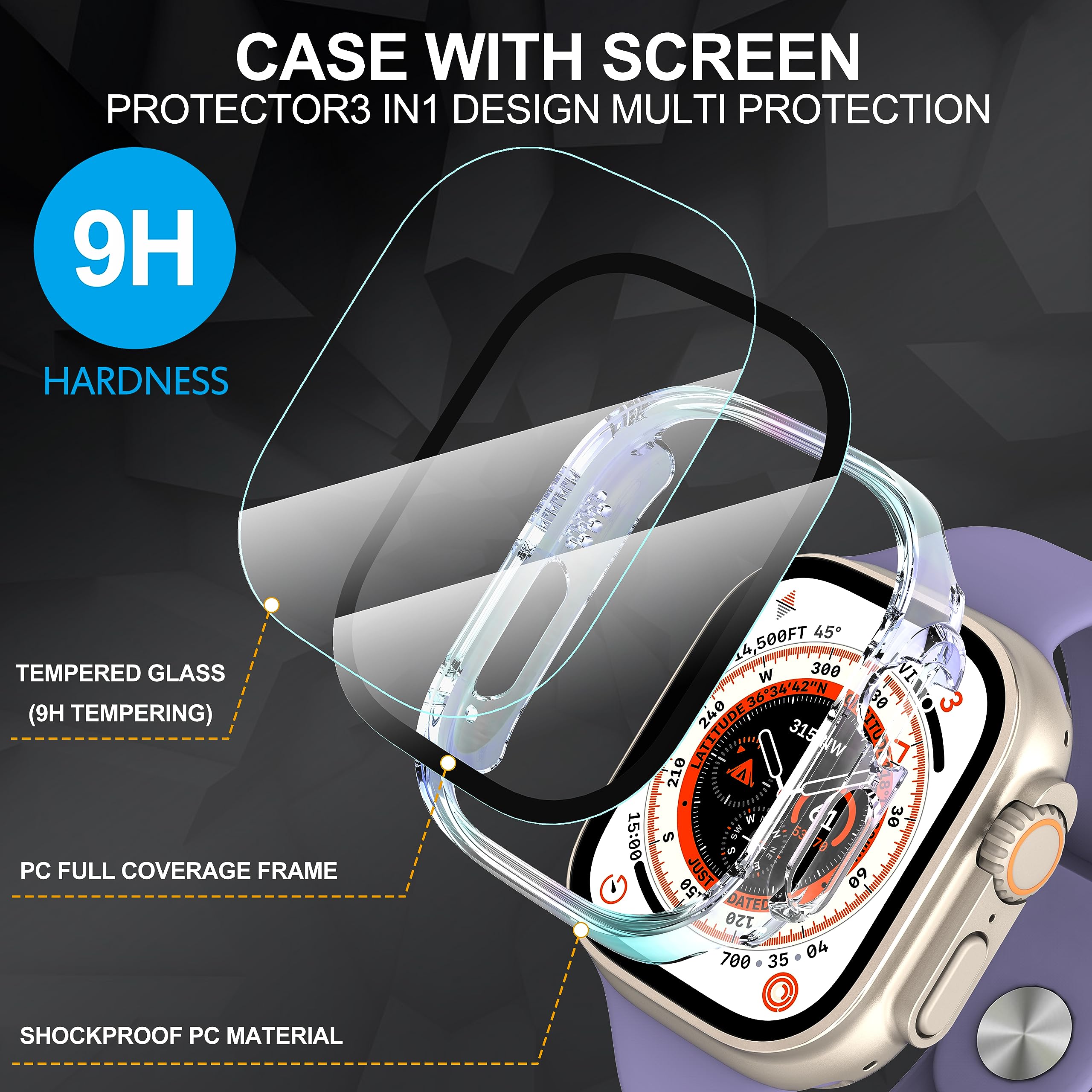 Suoman 2 Pack For Apple Watch Ultra/Ultra 2 49Mm Screen Protector Case, Pc All Around, Tempered Glass Screen Protector Case Ultr