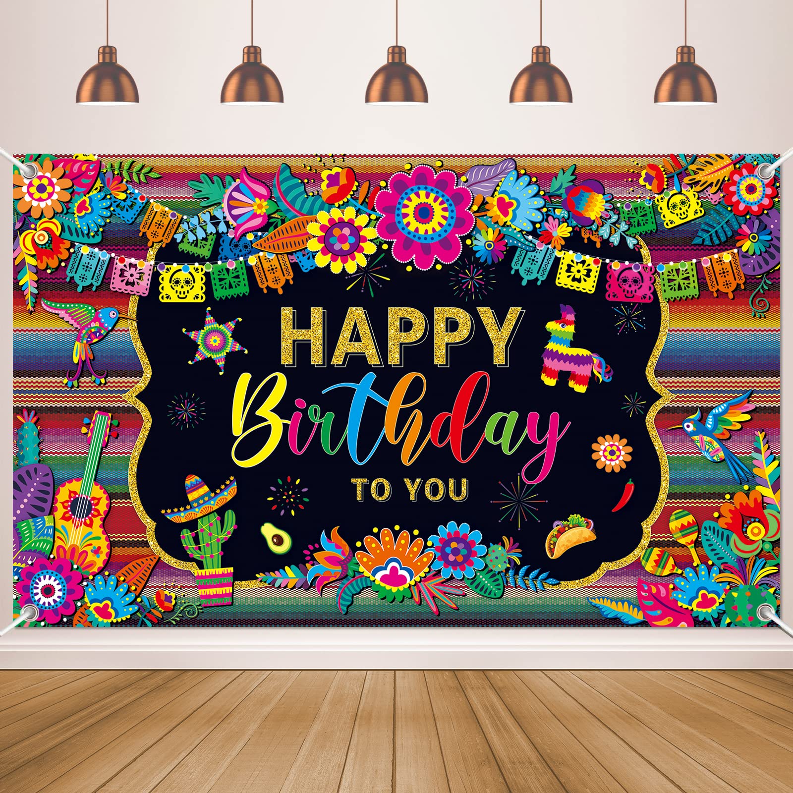 Mexican Fiesta Themed Happy Birthday Backdrop Mexico Cinco De Mayo Party Decorations Fiesta Banner Carnival Supplies Photo Booth
