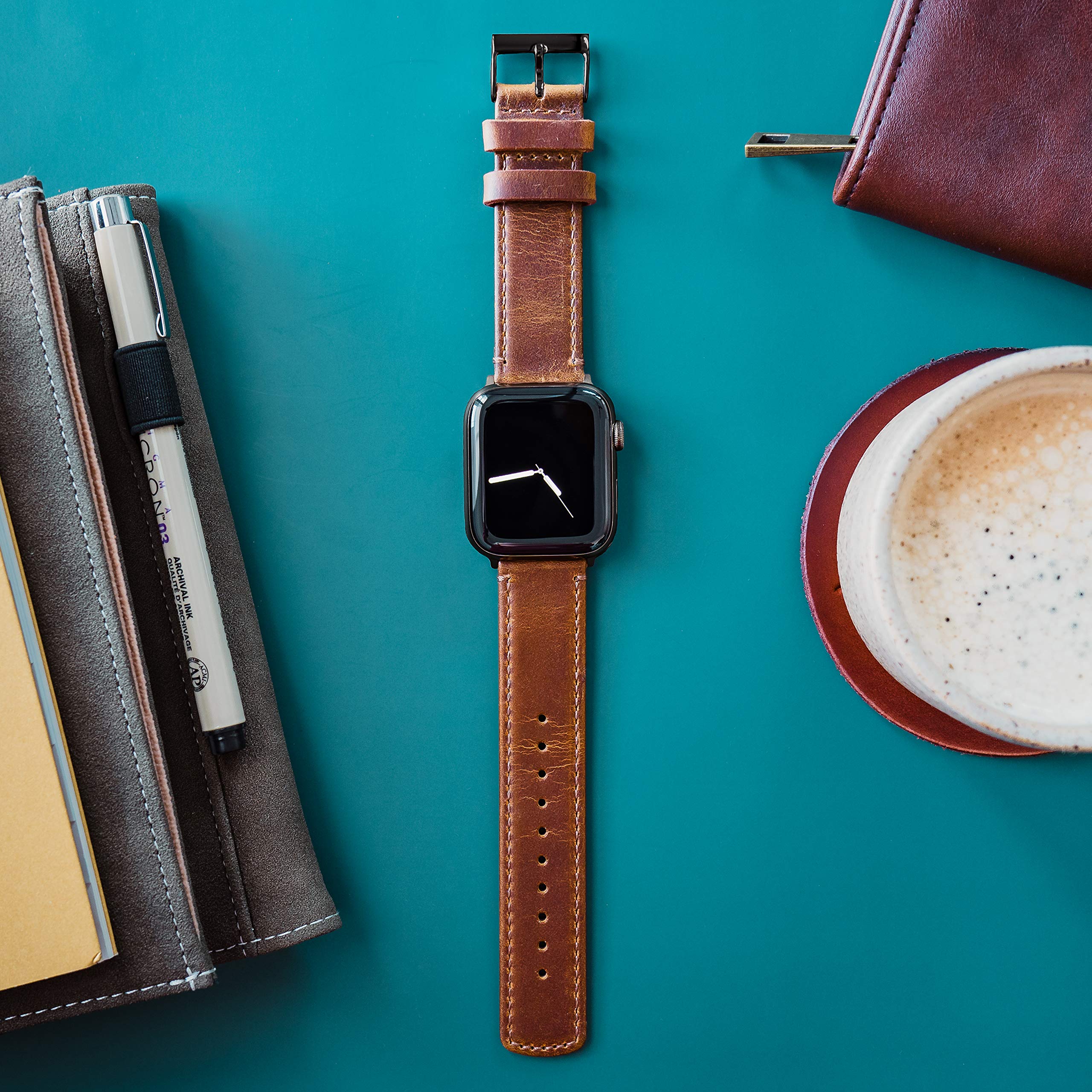 Barton Leather Watch Band (22Mm) | Genuine Top Grain Leather Strap With Quick Release Black Pvd Buckle | Compatible With Classic
