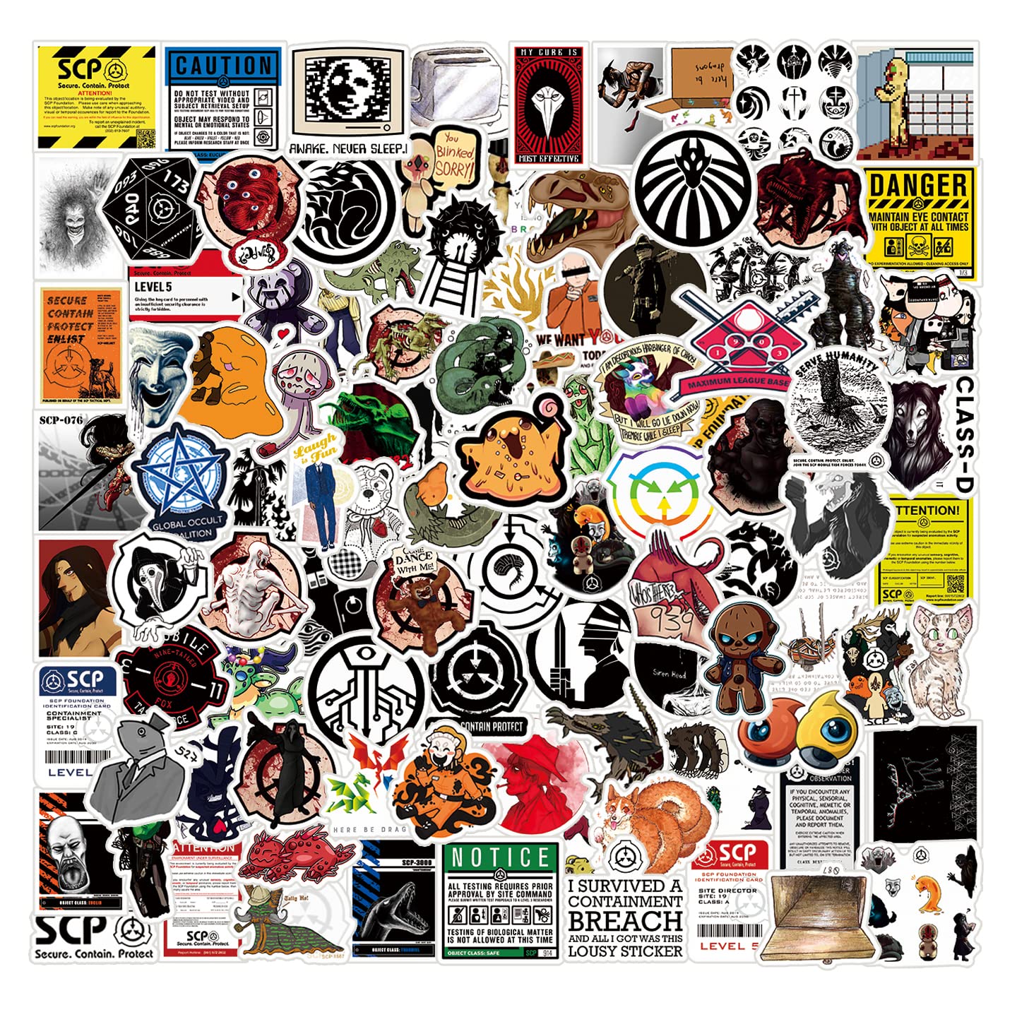100Pcs Scp Foundation Stickers Pack | Classic Grotesque Science Fiction Stickers Vinyl Waterproof Stickers For Water Bottle Skat
