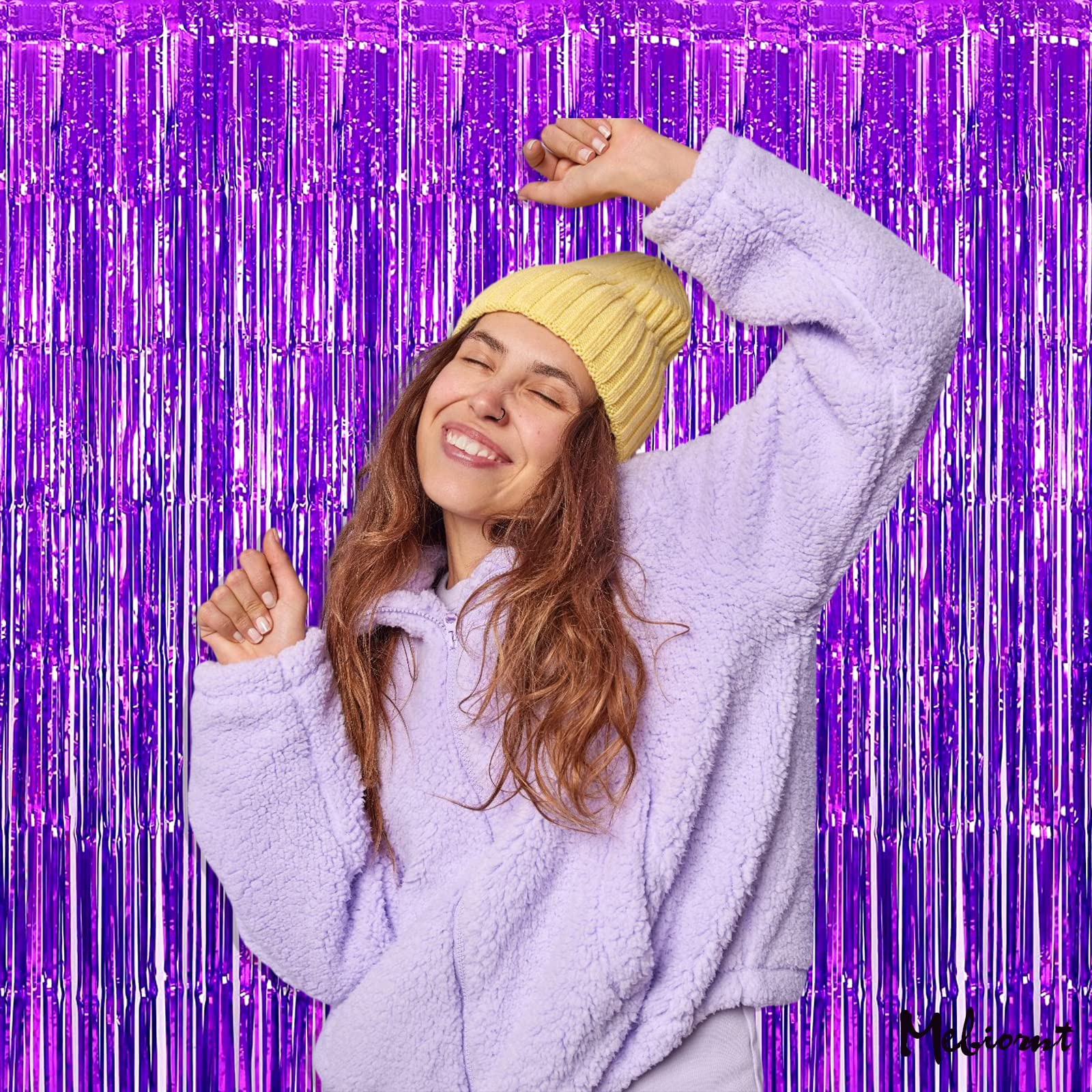 4 Pack Purple Fringe Curtain Backdrop, 3.2Ft X 6.6Ft Metallic Tinsel Foil Fringe Streamers Curtains Background For Photo Booth B