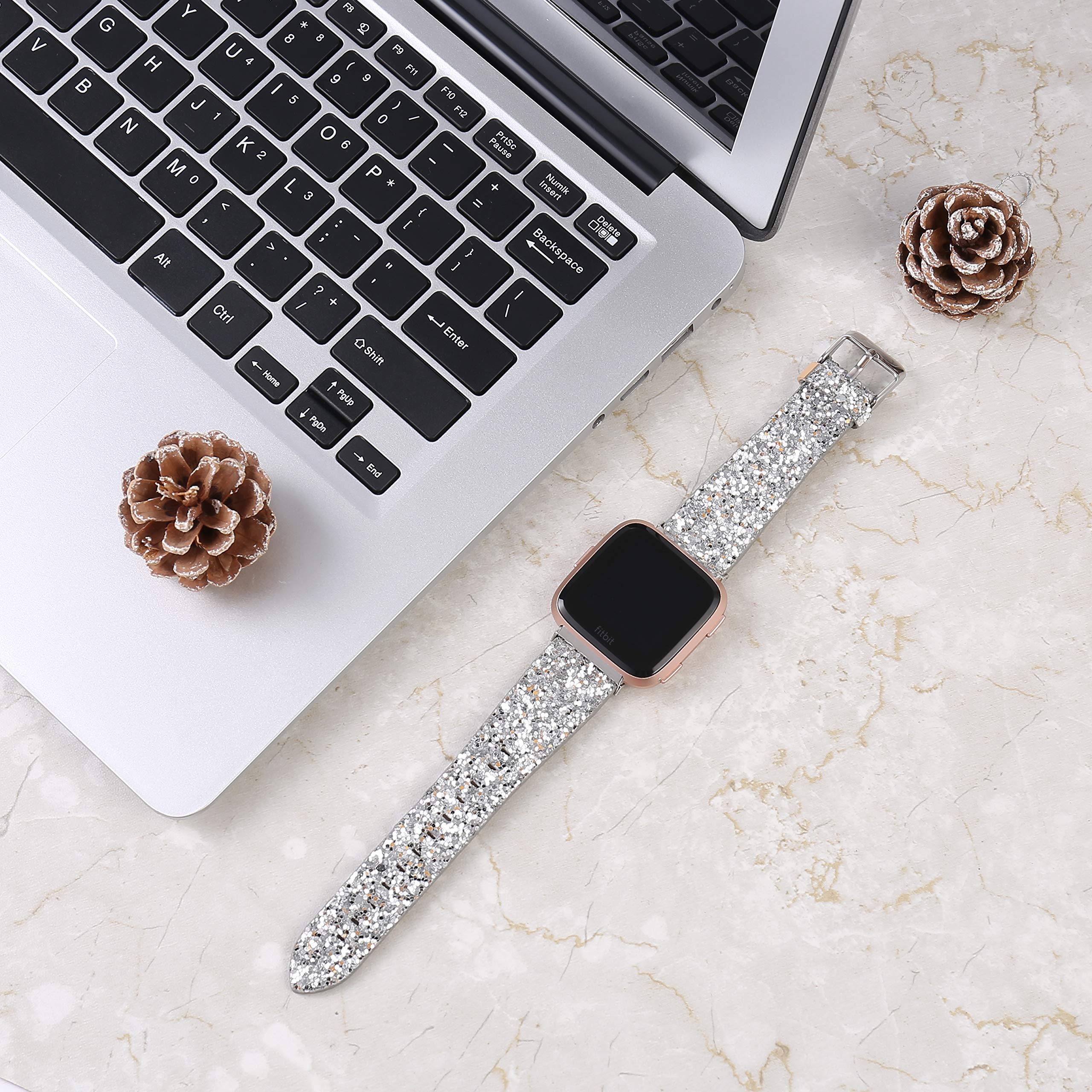 Uniqestyle Compatible Fitbit Versa/Fitbit Blaze Bands ,Fashion Slim Glitter Bling Leather Band Replacement Strap Women Men For F